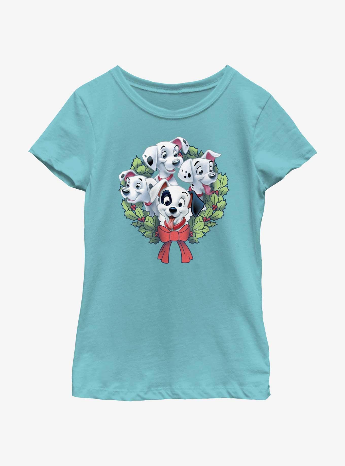 Disney 101 Dalmatians Puppy Christmas Wreath Youth Girls T-Shirt, TAHI BLUE, hi-res