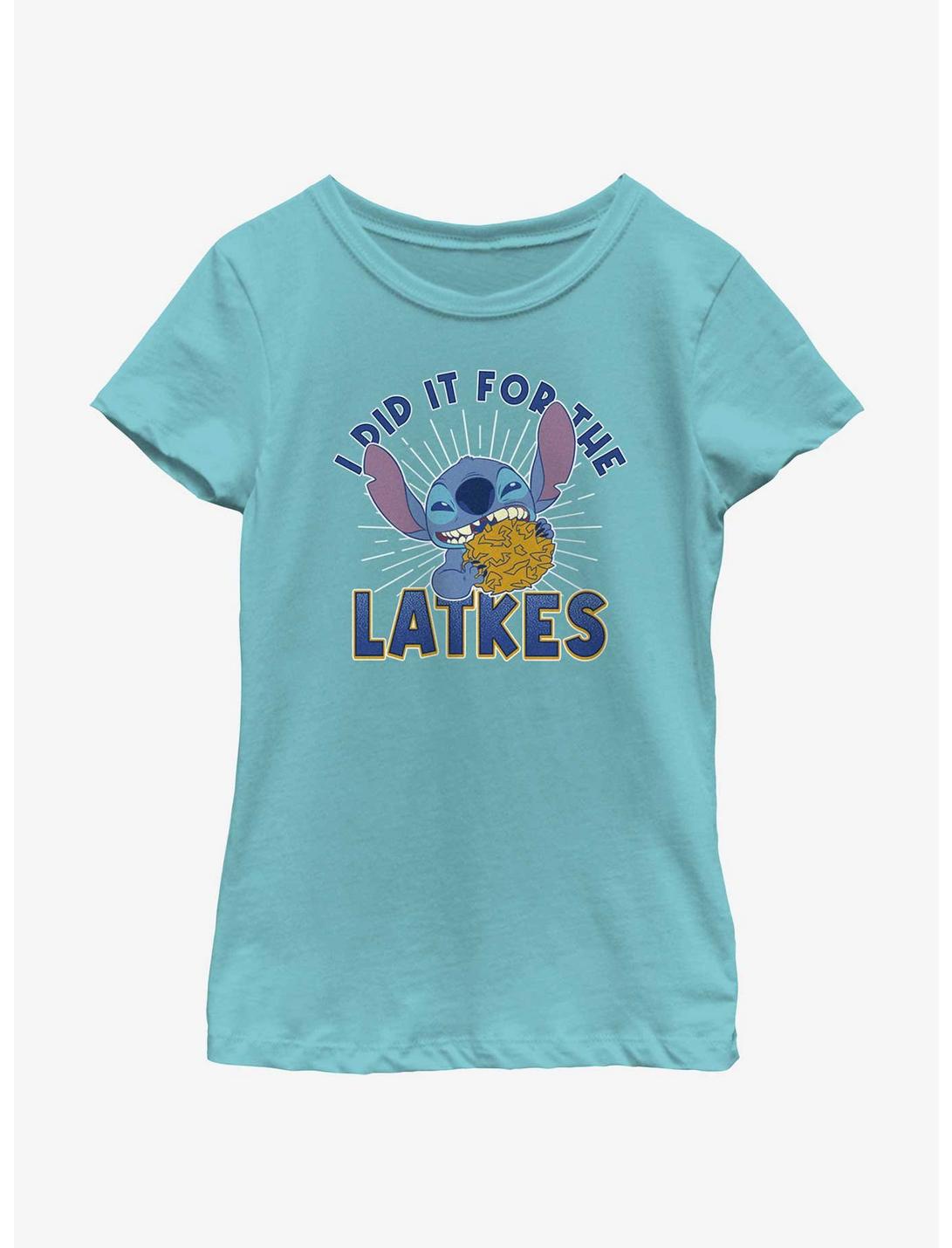 Disney Lilo & Stitch Did It For Hanukkah Latkes Youth Girls T-Shirt, TAHI BLUE, hi-res