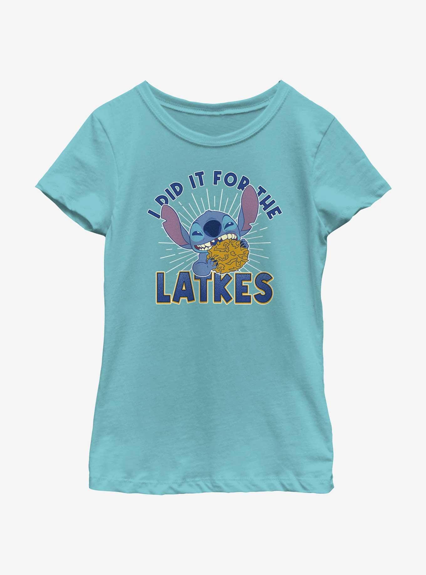 Disney Lilo & Stitch Did It For Hanukkah Latkes Youth Girls T-Shirt, TAHI BLUE, hi-res