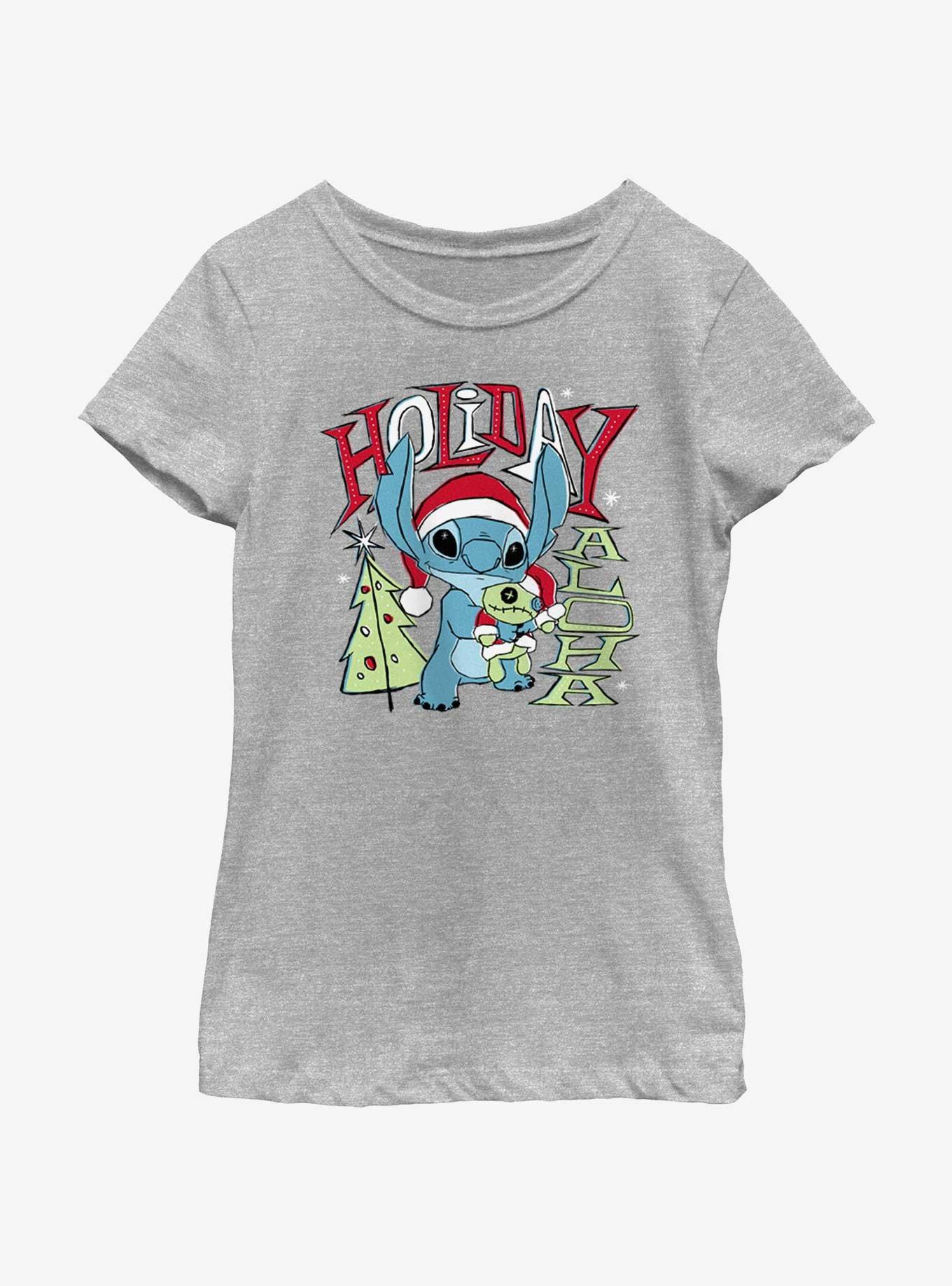 Disney Lilo & Stitch Holiday Aloha Youth Girls T-Shirt, ATH HTR, hi-res