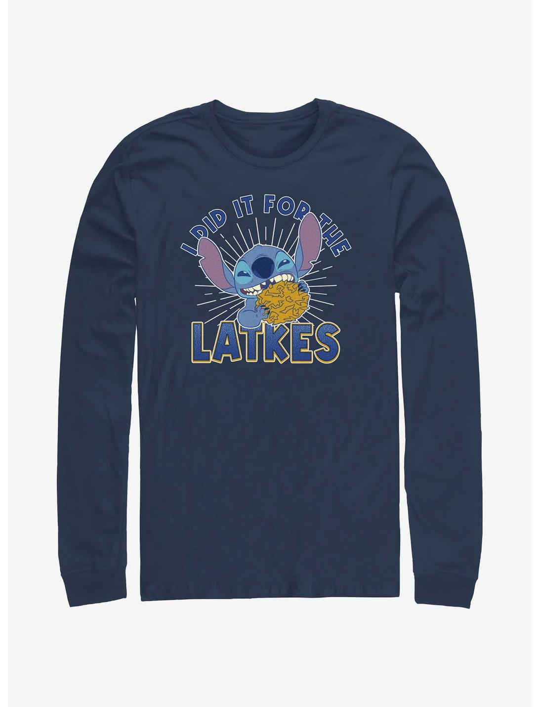 Disney Lilo & Stitch Did It For Hanukkah Latkes Long-Sleeve T-Shirt, NAVY, hi-res