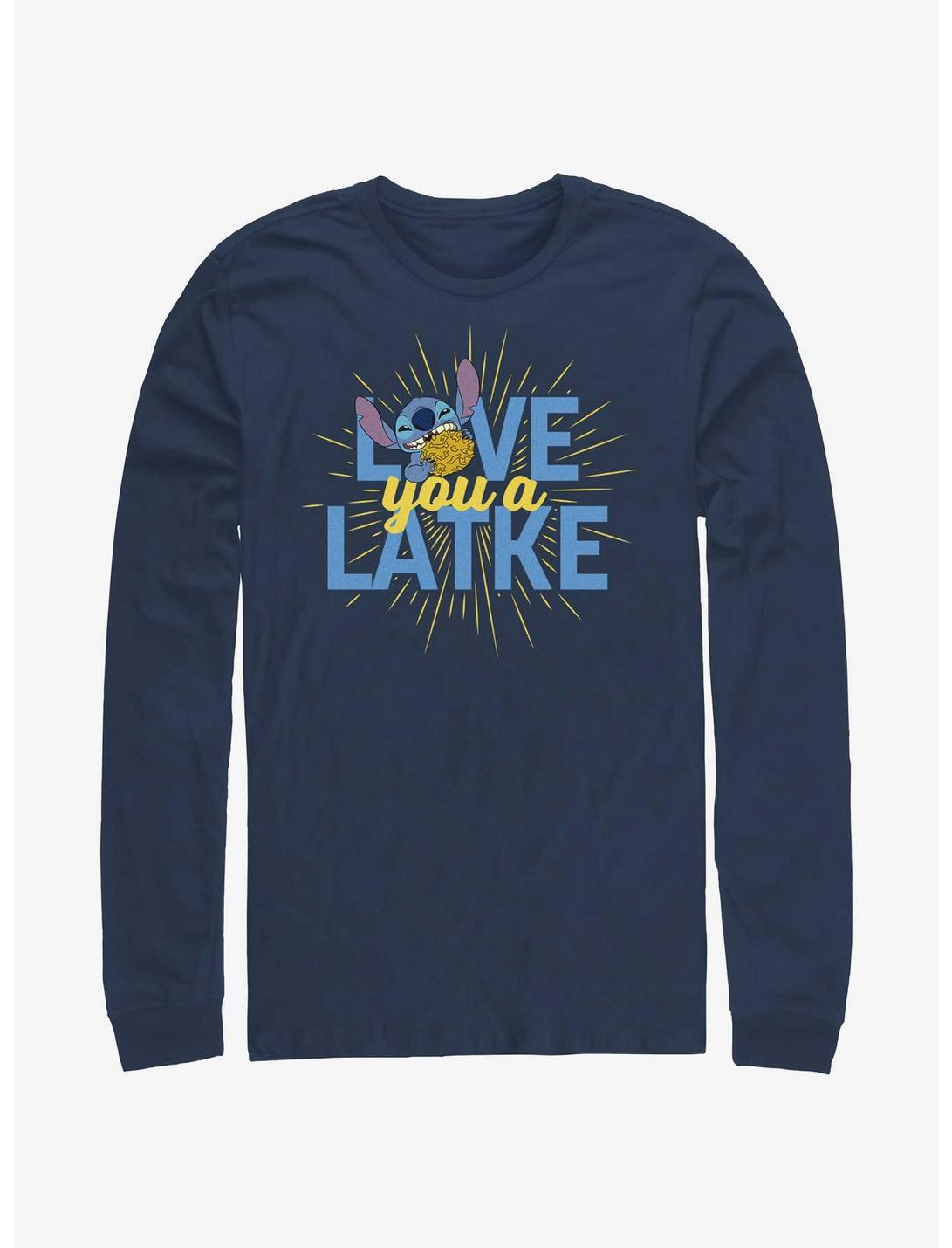 Disney Lilo & Stitch Hanukkah Love You A Latke Long-Sleeve T-Shirt, NAVY, hi-res