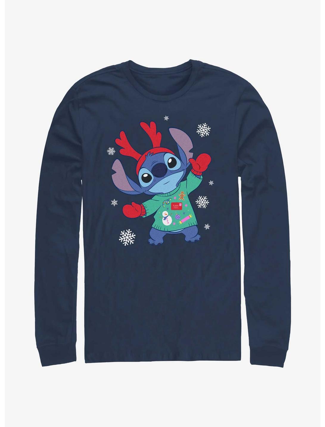 Disney Lilo & Stitch Reindeer Stitch Long-Sleeve T-Shirt, NAVY, hi-res