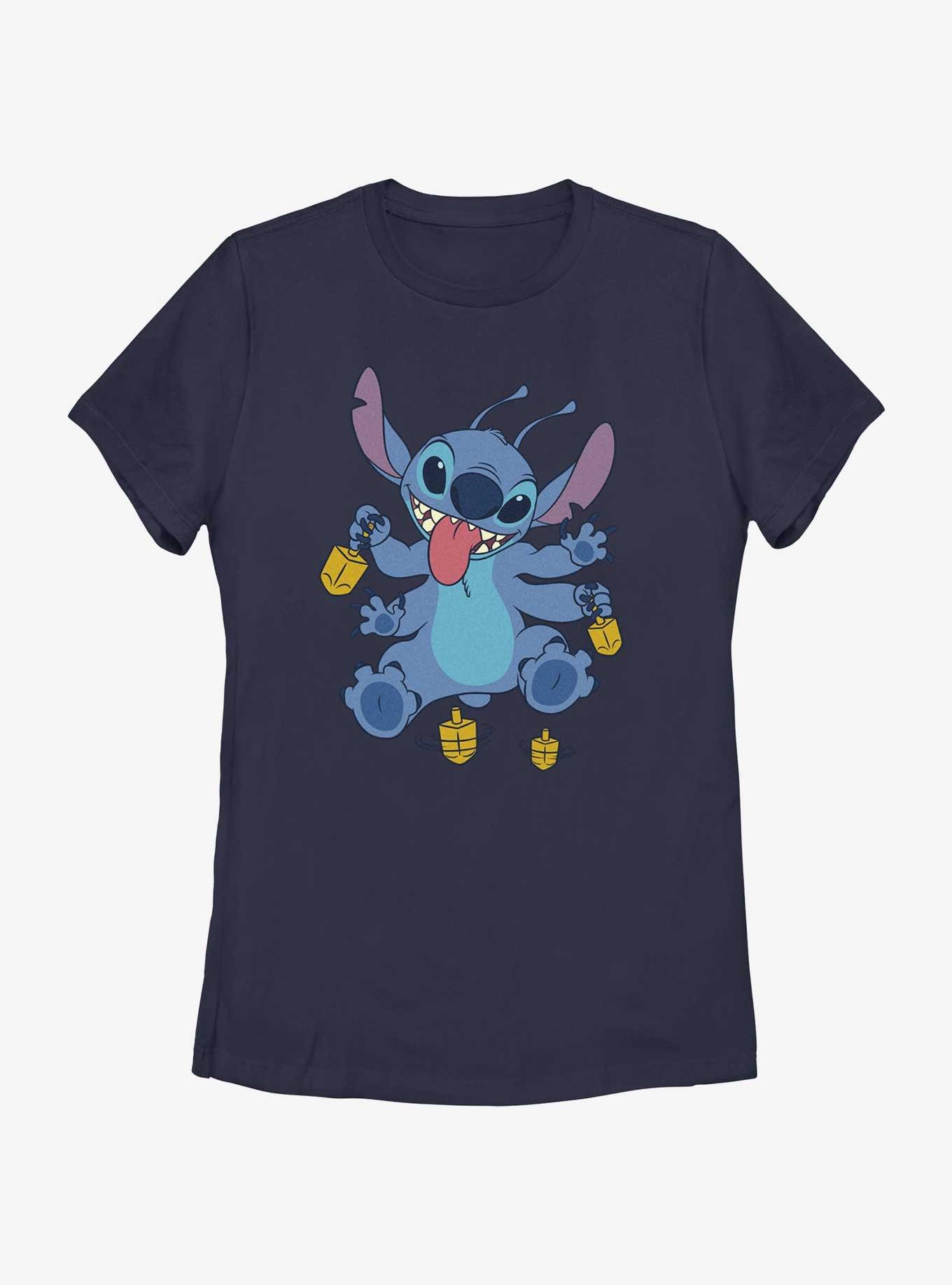 Disney Lilo & Stitch Hanukkah Spinning Dreidels Womens T-Shirt, NAVY, hi-res