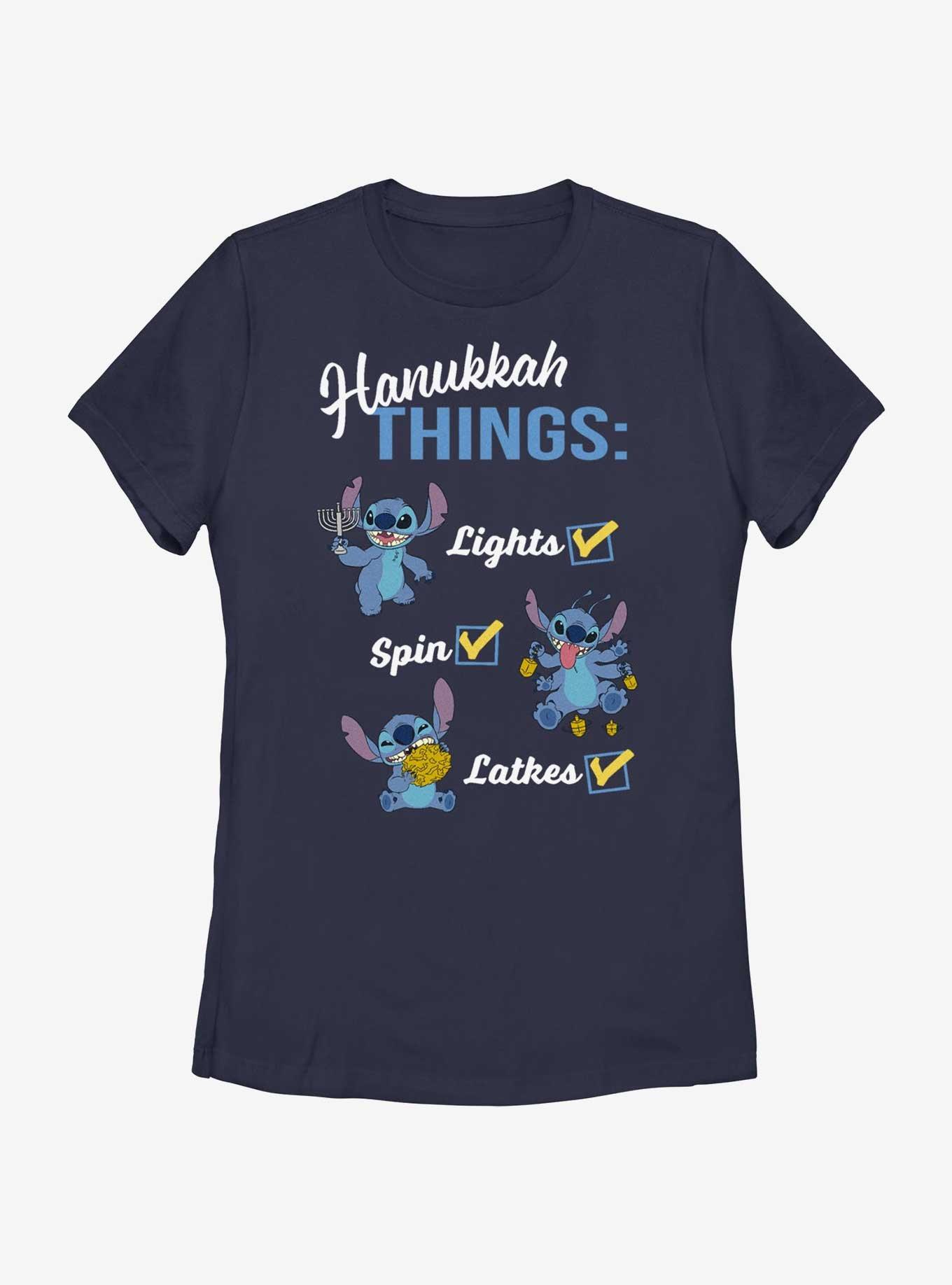 Disney Lilo & Stitch Hanukkah List Womens T-Shirt, NAVY, hi-res