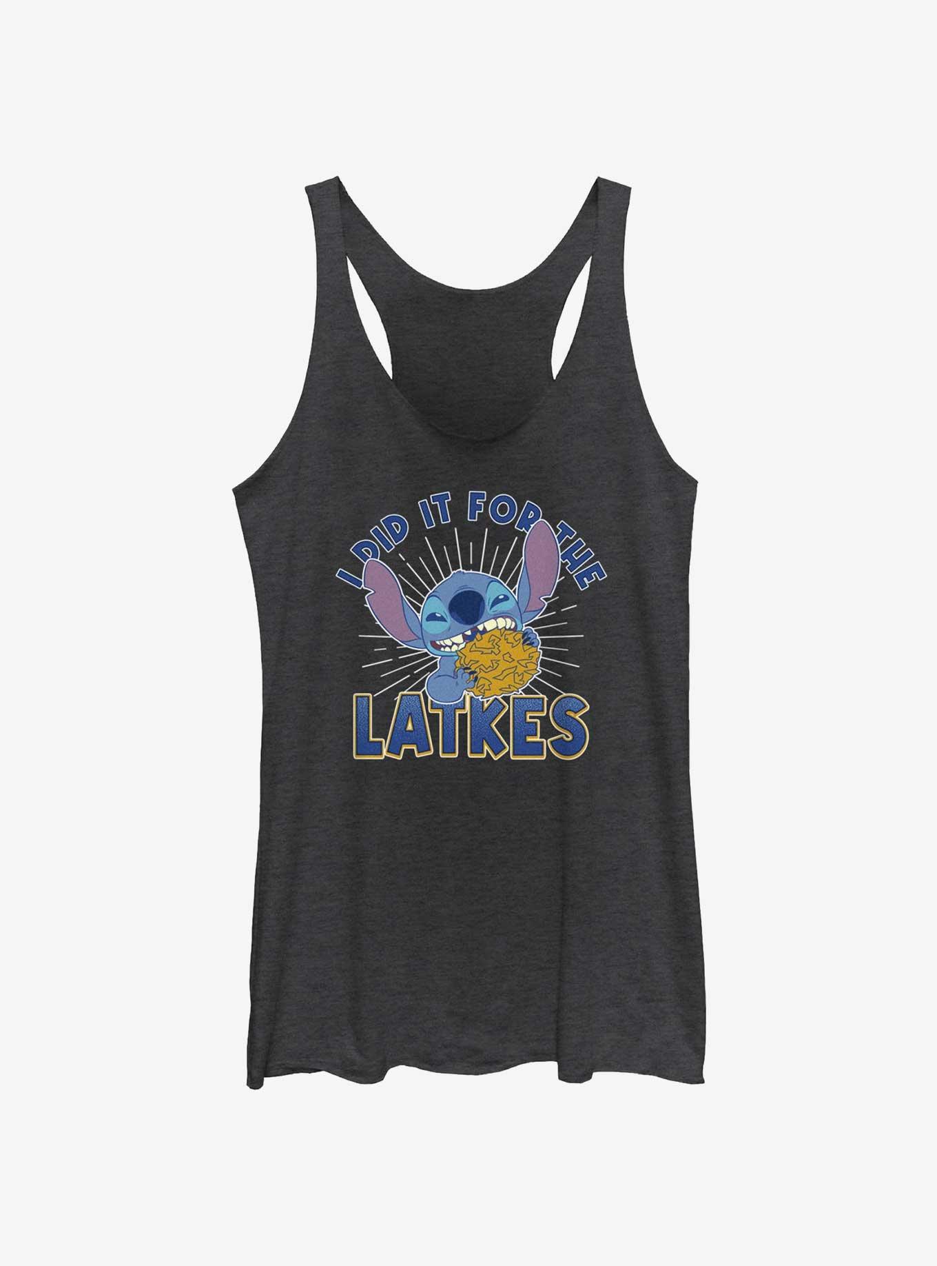 Disney Lilo & Stitch Did It For Hanukkah Latkes Womens Tank Top, BLK HTR, hi-res