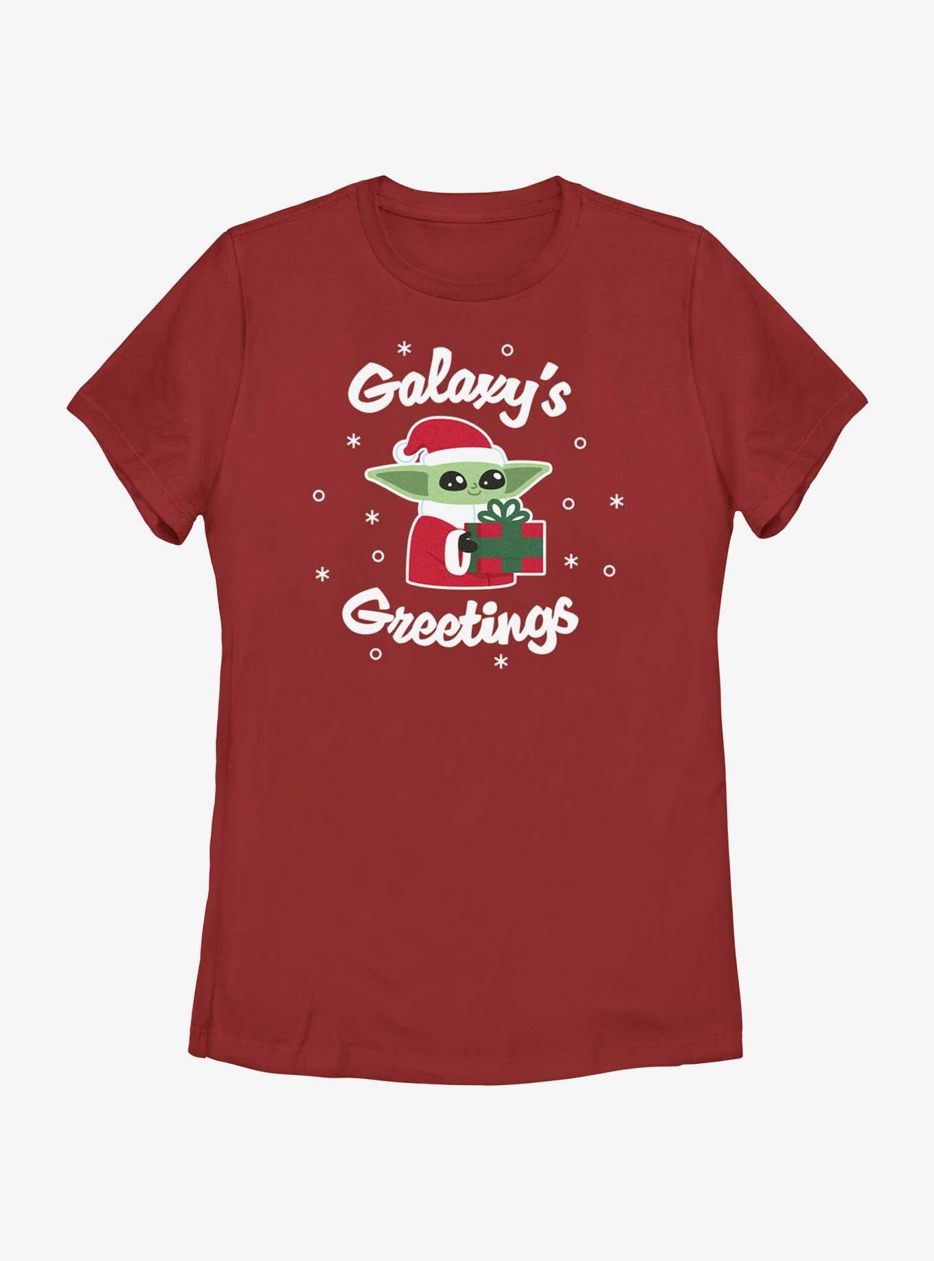 Star Wars The Mandalorian Santa Grogu Galaxy's Greetings Womens T-Shirt, , hi-res