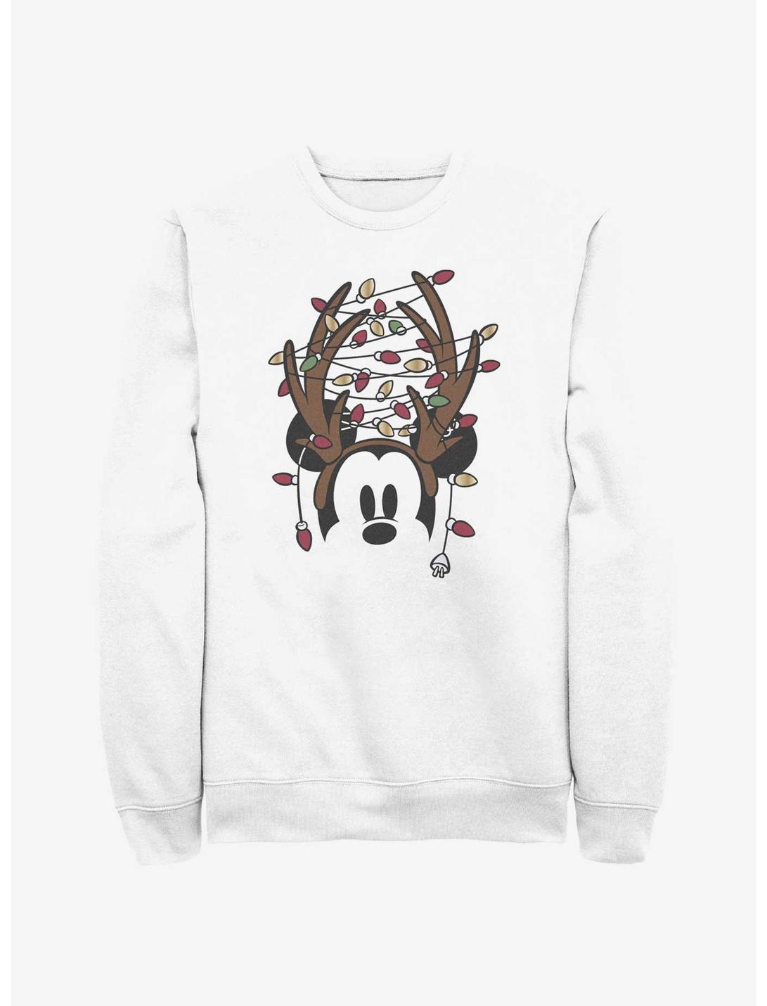 Disney Mickey Mouse Christmas Light Antlers Sweatshirt, WHITE, hi-res