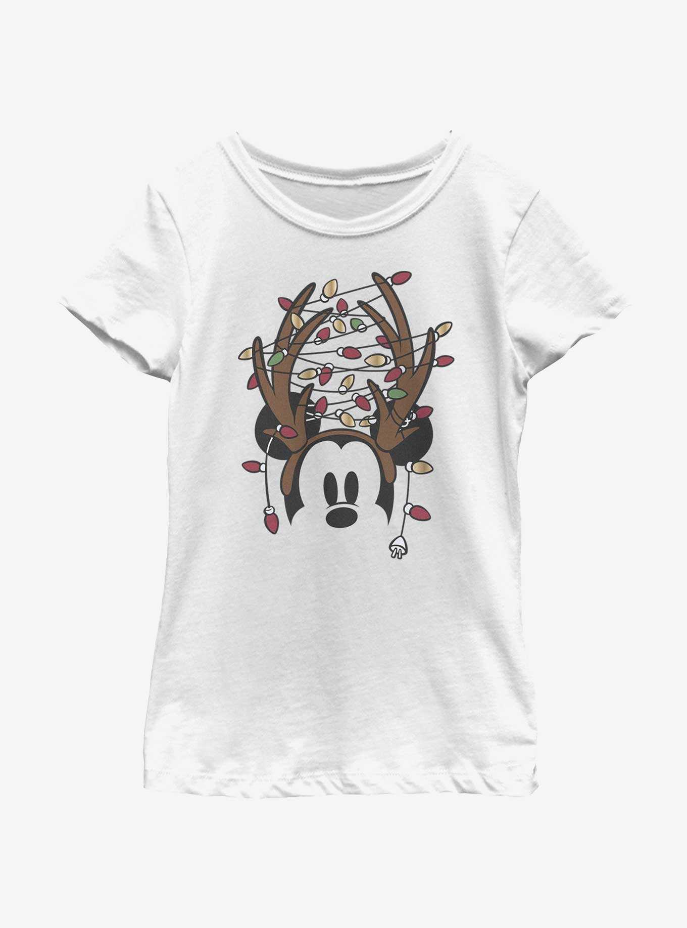 Disney Mickey Mouse Christmas Light Antlers Youth Girls T-Shirt, , hi-res
