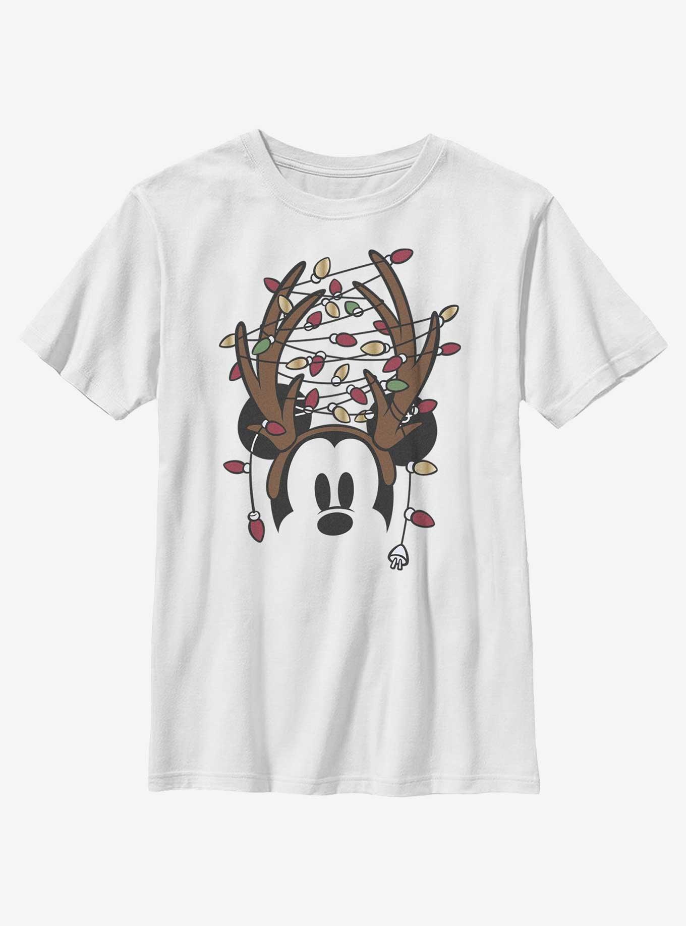 Disney Mickey Mouse Christmas Light Antlers Youth T-Shirt, , hi-res