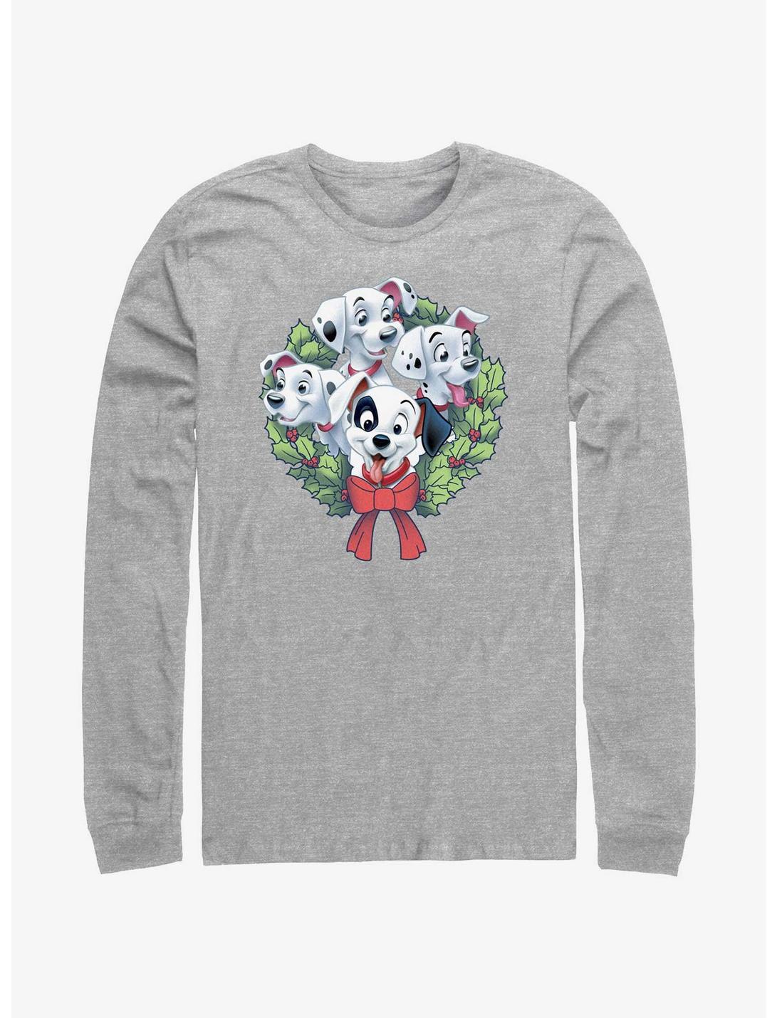 Disney 101 Dalmatians Puppy Christmas Wreath Long-Sleeve T-Shirt, ATH HTR, hi-res