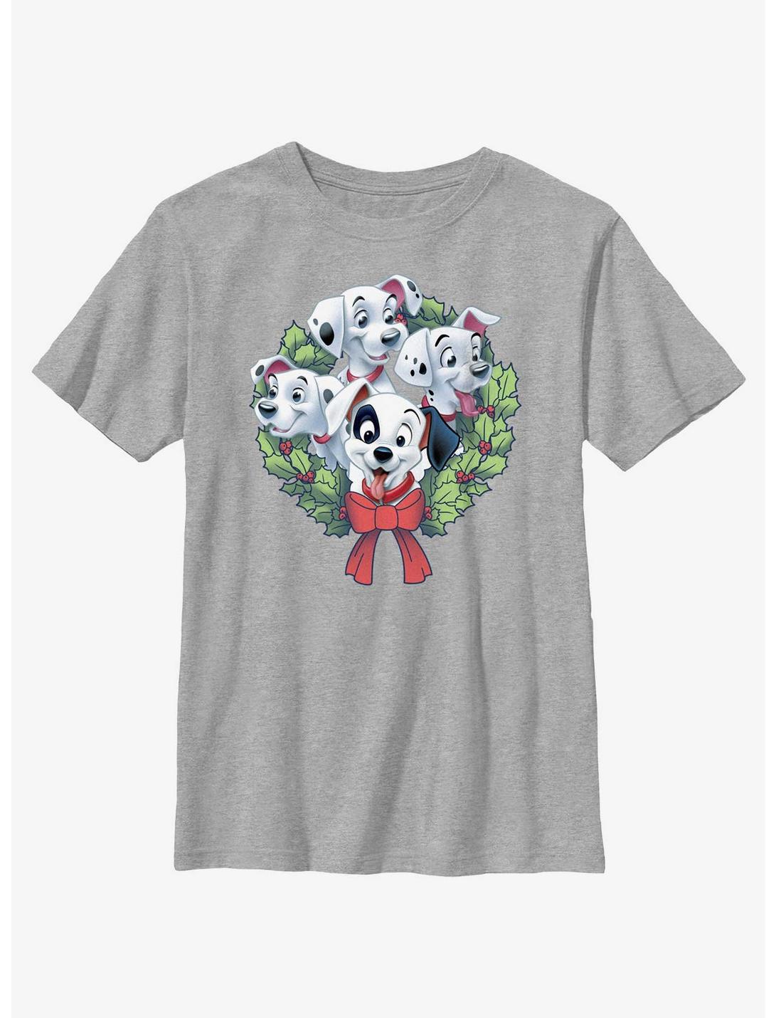 Disney 101 Dalmatians Puppy Christmas Wreath Youth T-Shirt, ATH HTR, hi-res