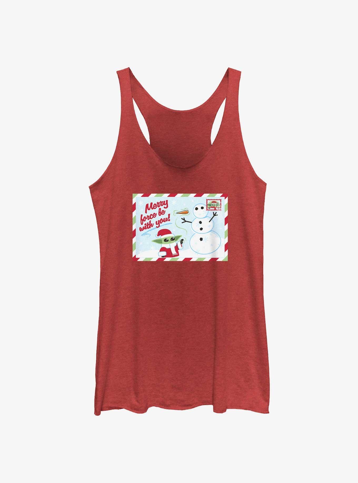 Star Wars The Mandalorian Merry Force Postcard Womens Tank Top, RED HTR, hi-res