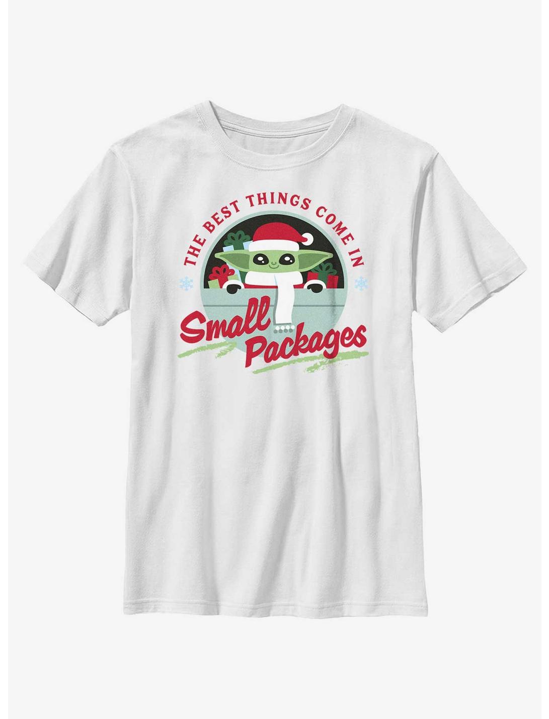 Star Wars The Mandalorian Santa Grogu Small Packages Youth T-Shirt, WHITE, hi-res