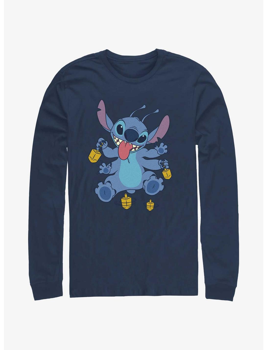 Disney Lilo & Stitch Hanukkah Spinning Dreidels Long-Sleeve T-Shirt, NAVY, hi-res