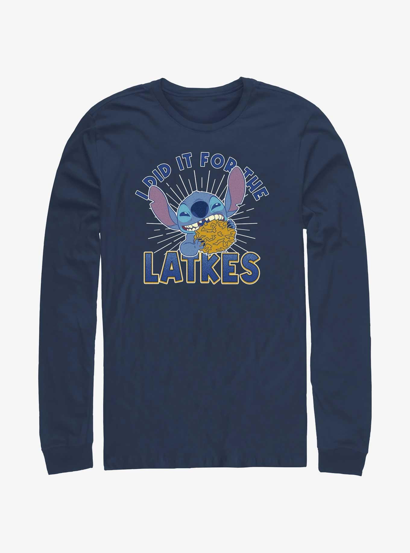 Disney Lilo & Stitch Did It For Hanukkah Latkes Long-Sleeve T-Shirt, NAVY, hi-res