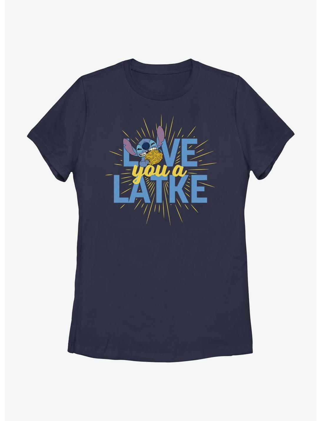 Disney Lilo & Stitch Hanukkah Love You A Latke Womens T-Shirt, NAVY, hi-res