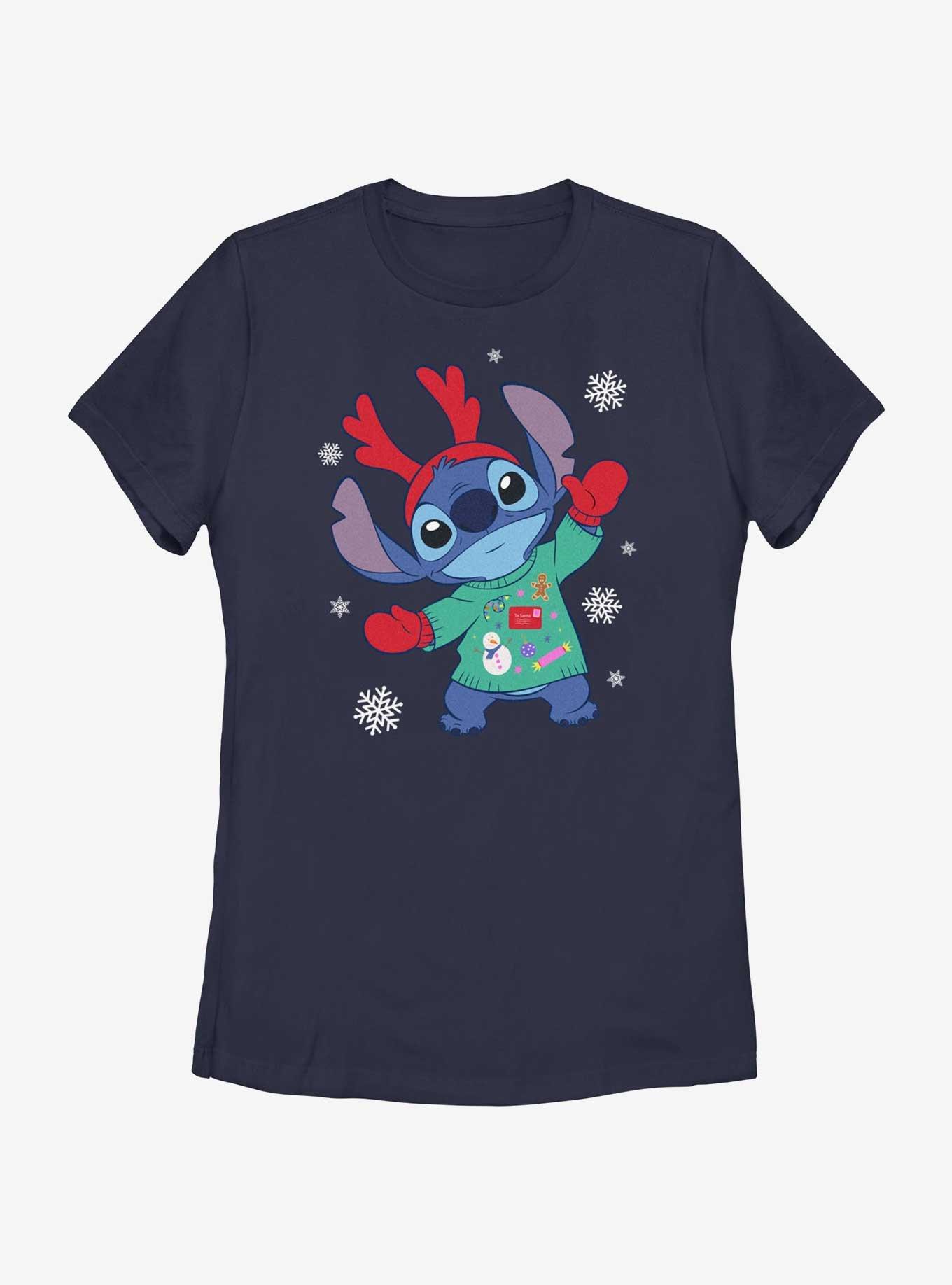 Disney Lilo & Stitch Reindeer Stitch Womens T-Shirt, NAVY, hi-res