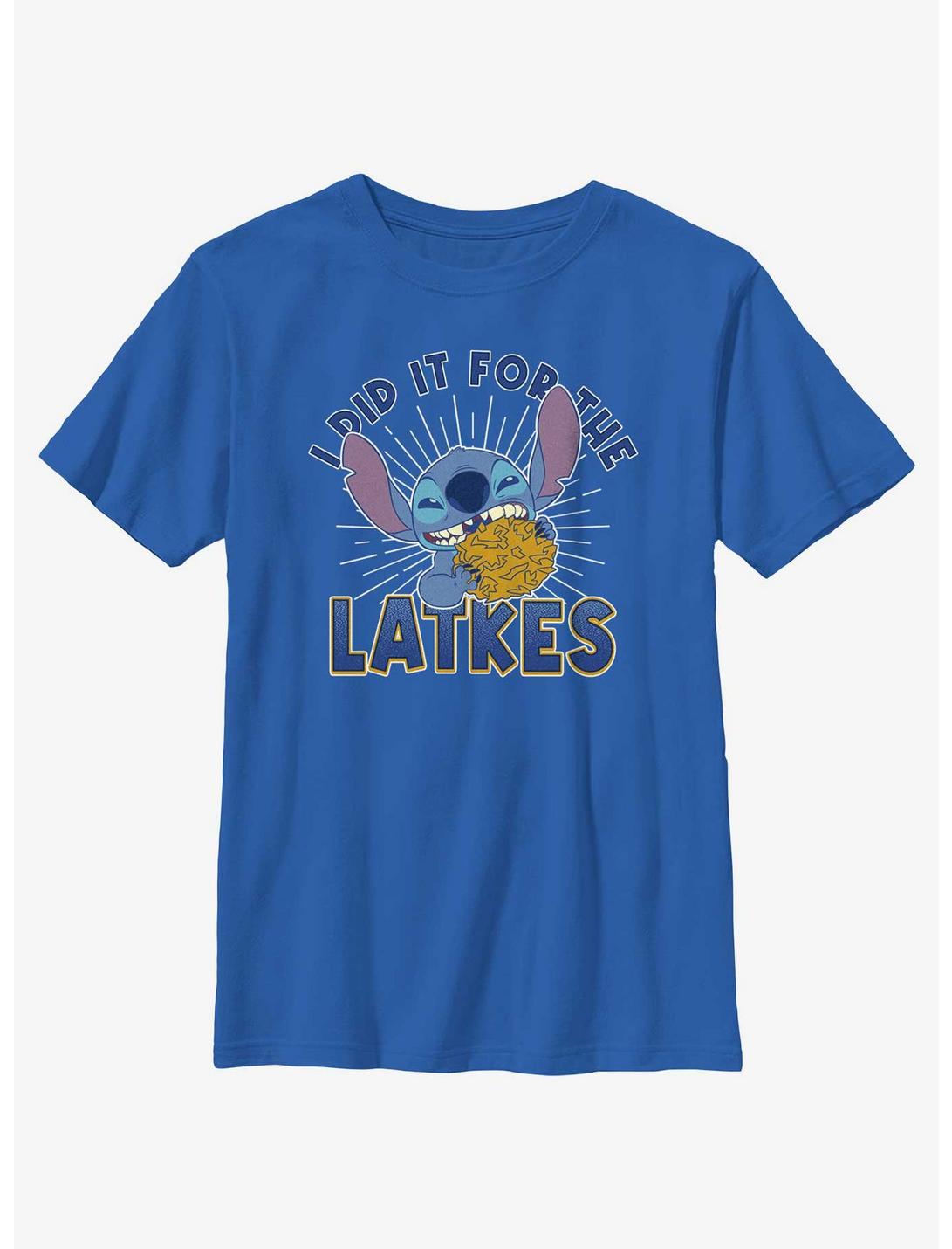 Disney Lilo & Stitch Did It For Hanukkah Latkes Youth T-Shirt, ROYAL, hi-res