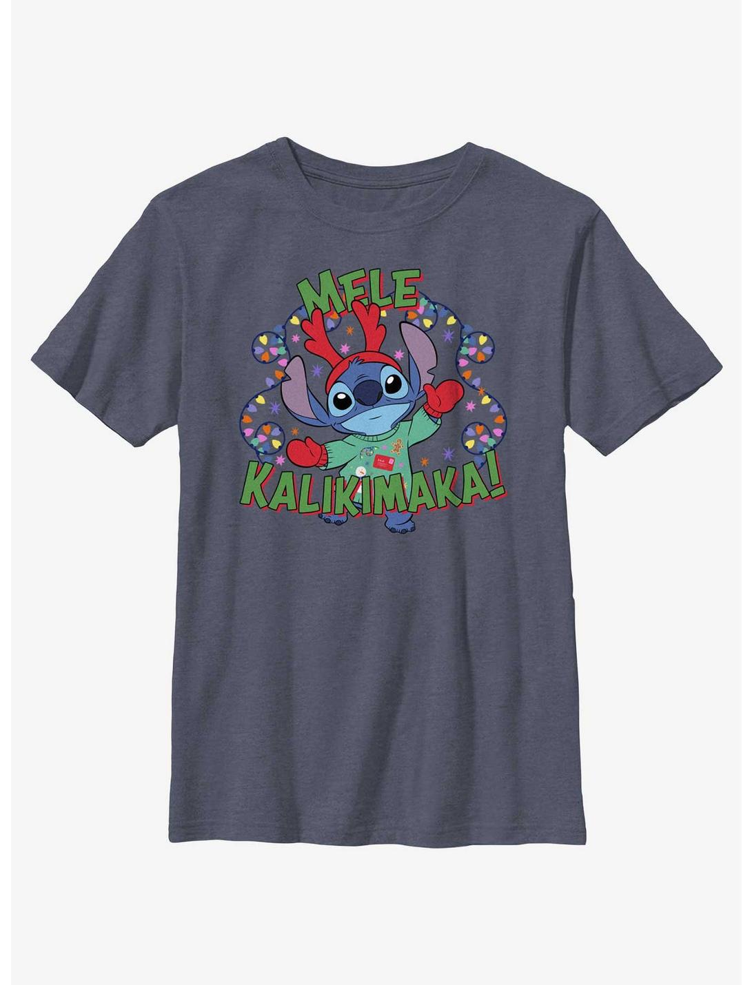 Disney Lilo & Stitch Mele Kalikimaka Merry Christmas in Hawaiian Youth T-Shirt, NAVY HTR, hi-res