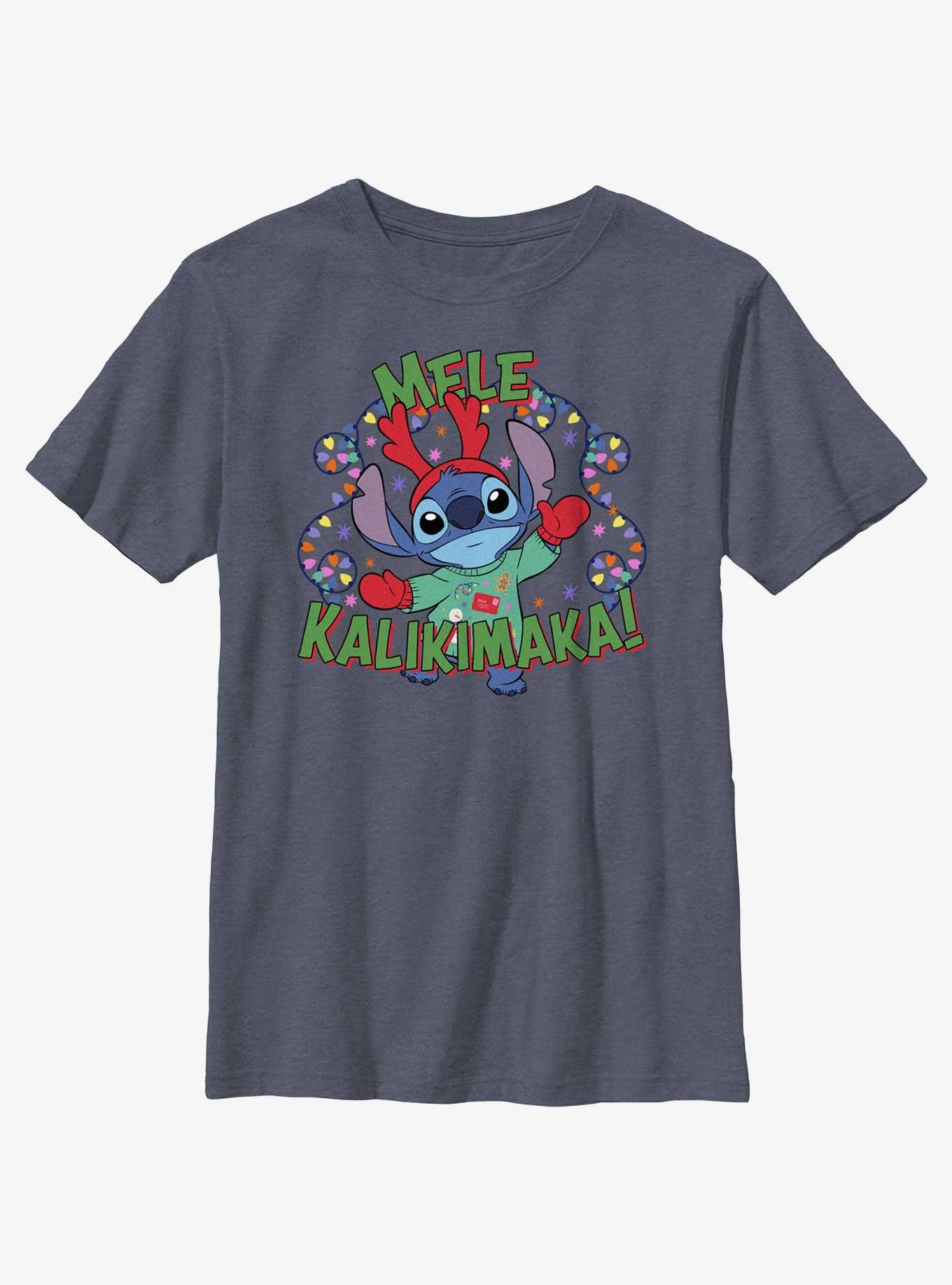 Disney Lilo & Stitch Mele Kalikimaka Merry Christmas in Hawaiian Youth T-Shirt, NAVY HTR, hi-res