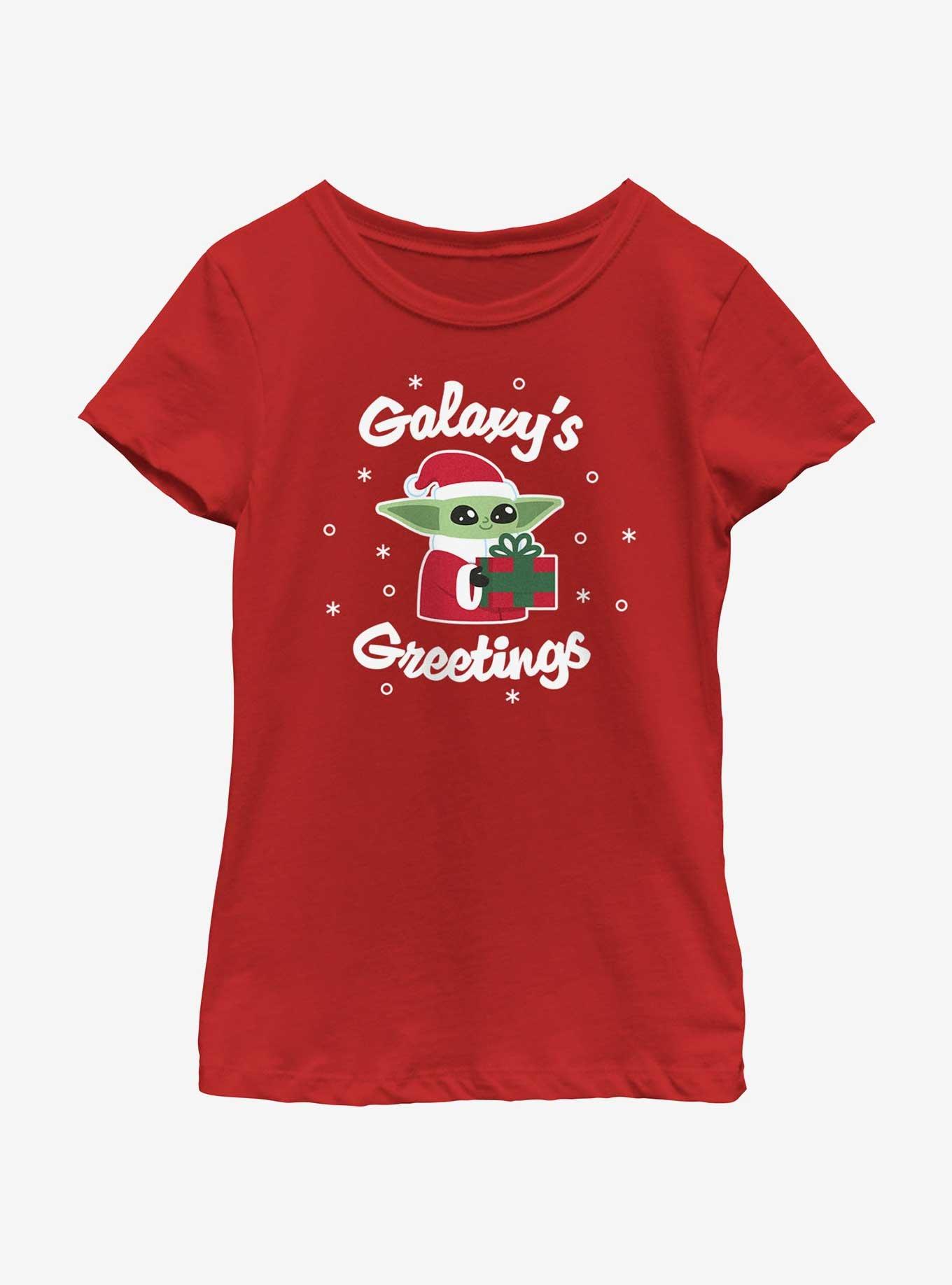 Star Wars The Mandalorian Santa Grogu Galaxy's Greetings Youth Girls T-Shirt, RED, hi-res