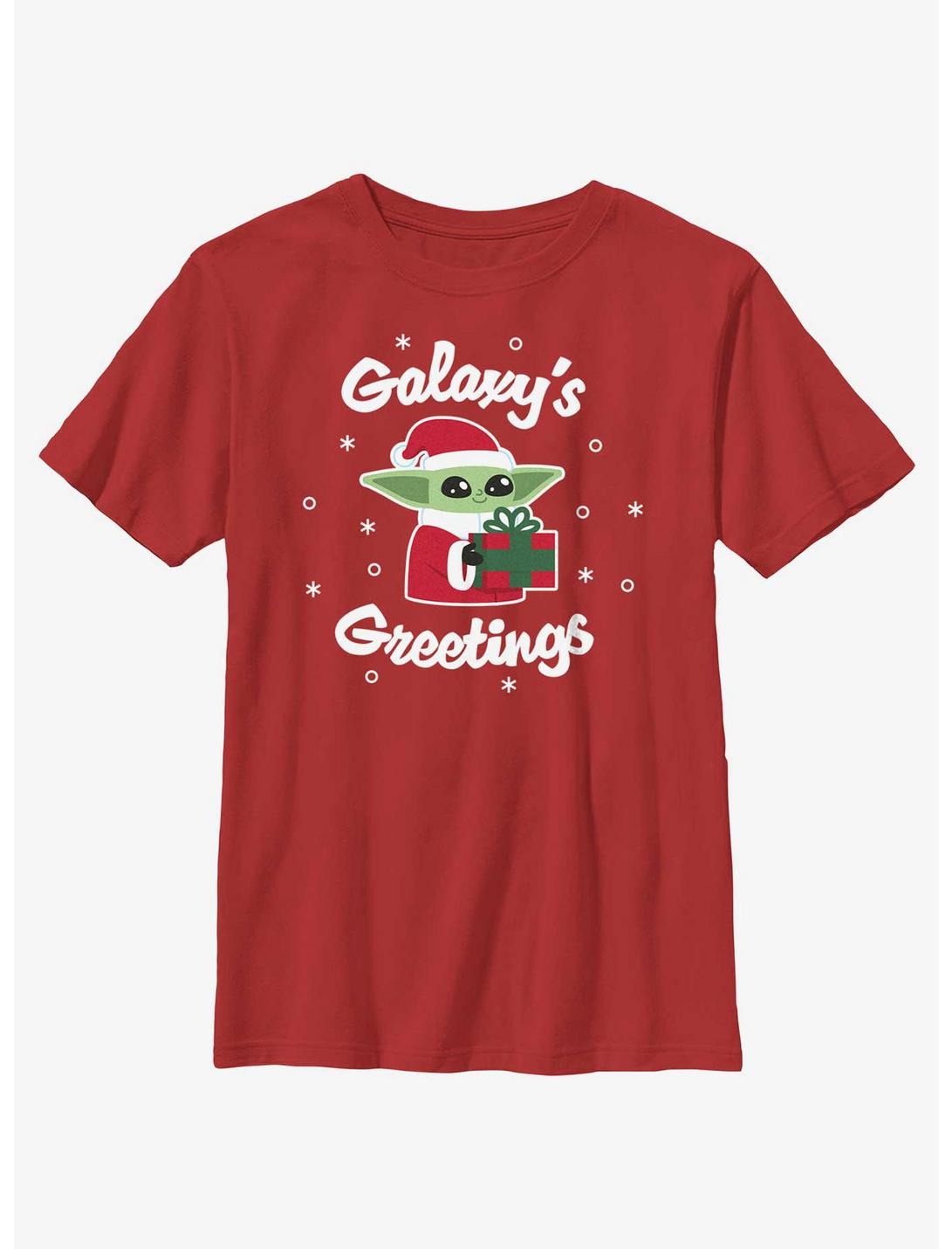 Star Wars The Mandalorian Santa Grogu Galaxy's Greetings Youth T-Shirt, RED, hi-res