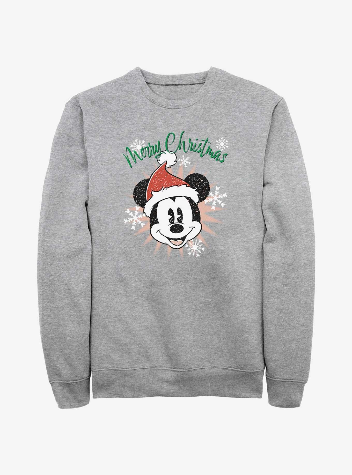 Disney Mickey Mouse Snowflakes Santa Mickey Sweatshirt, ATH HTR, hi-res