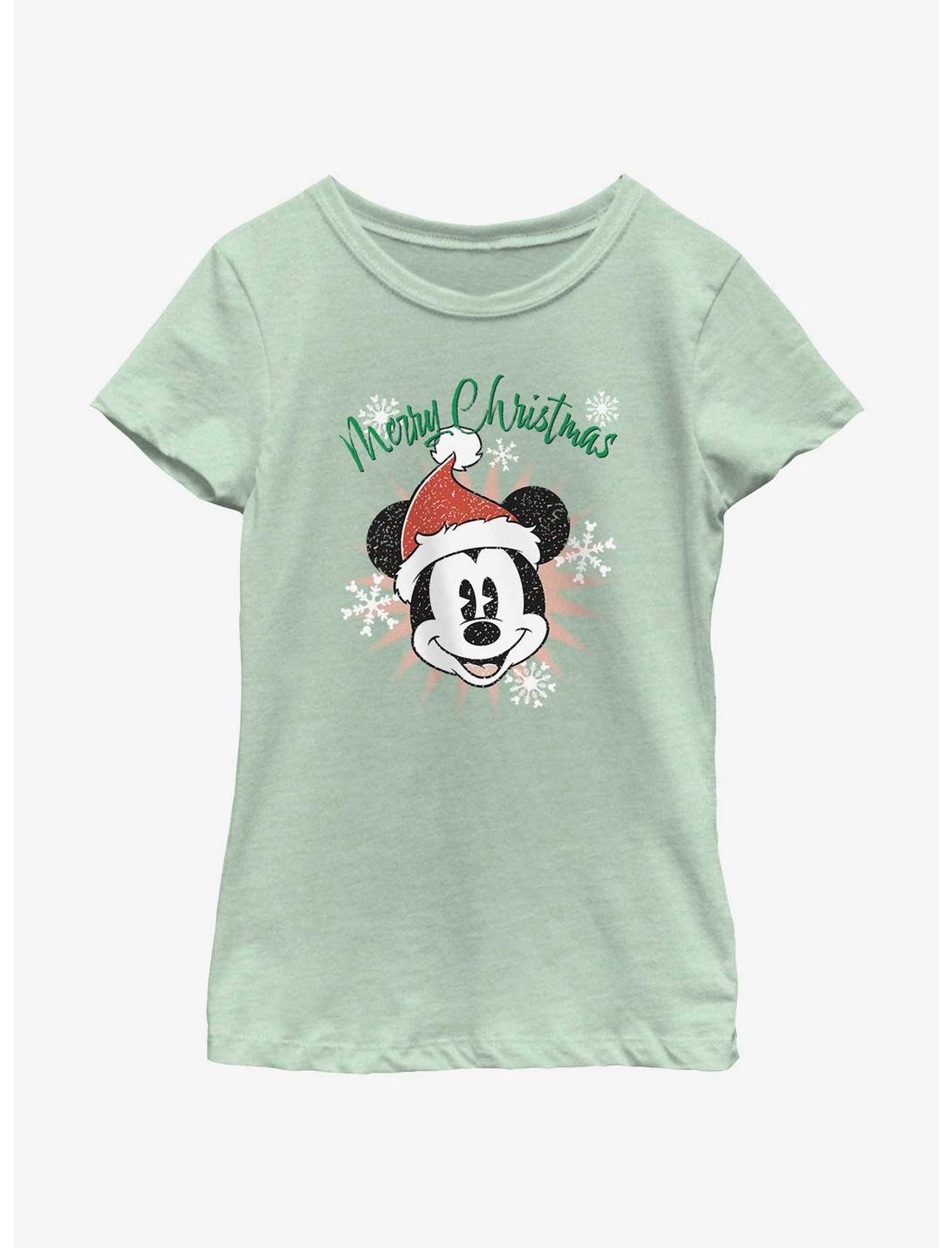 Disney Mickey Mouse Snowflakes Santa Mickey Youth Girls T-Shirt, WHITE, hi-res