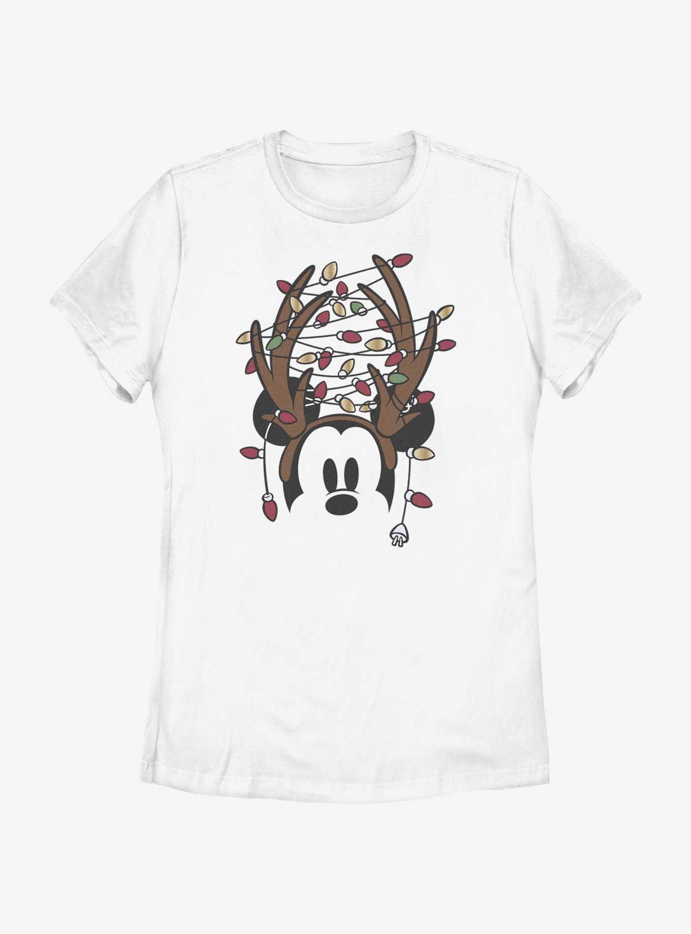 Disney Mickey Mouse Christmas Light Antlers Womens T-Shirt, WHITE, hi-res