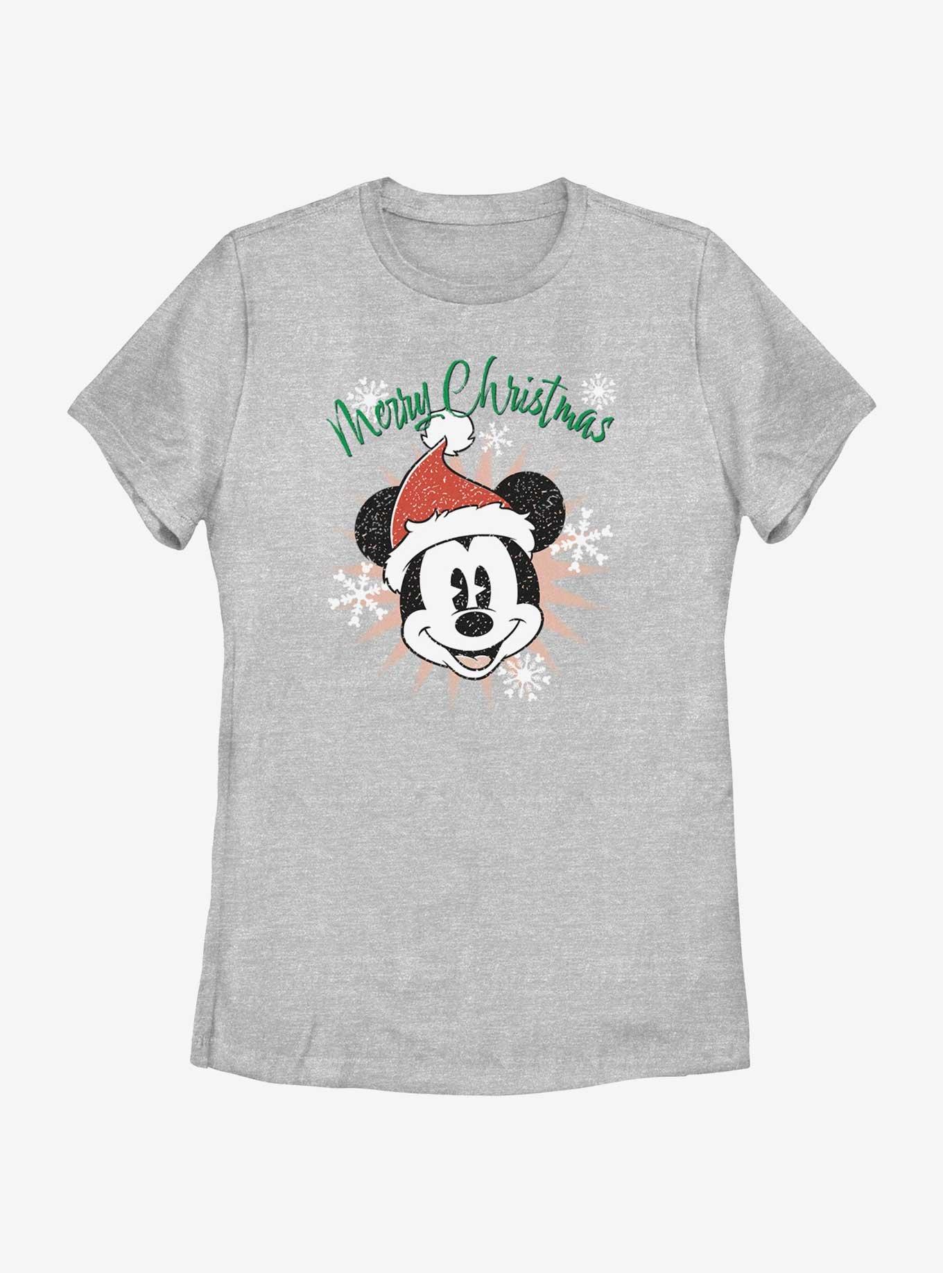 Disney Mickey Mouse Snowflakes Santa Mickey Womens T-Shirt, ATH HTR, hi-res