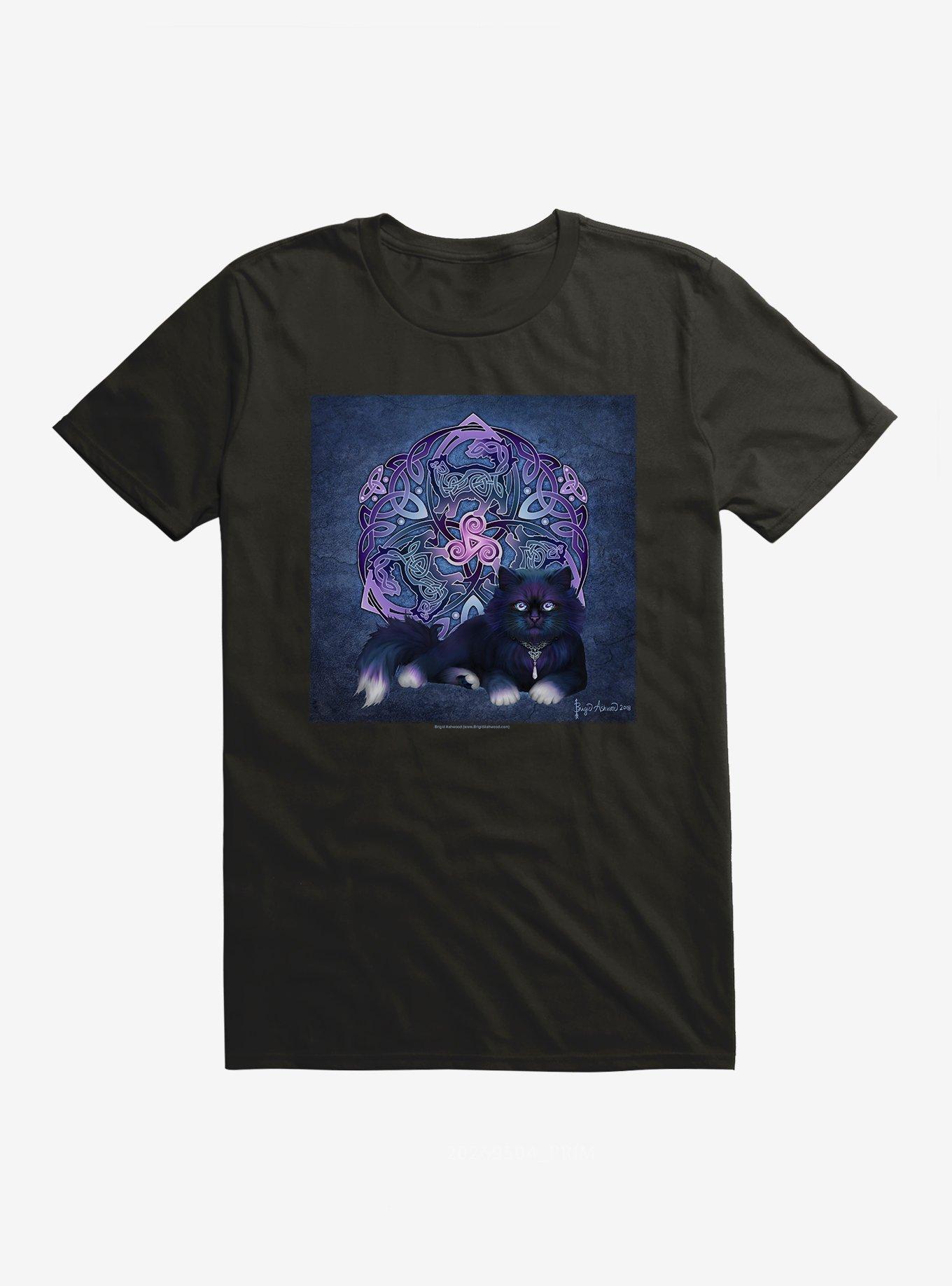 Celtic Black Fluffy Cat T-Shirt by Brigid Ashwood, , hi-res