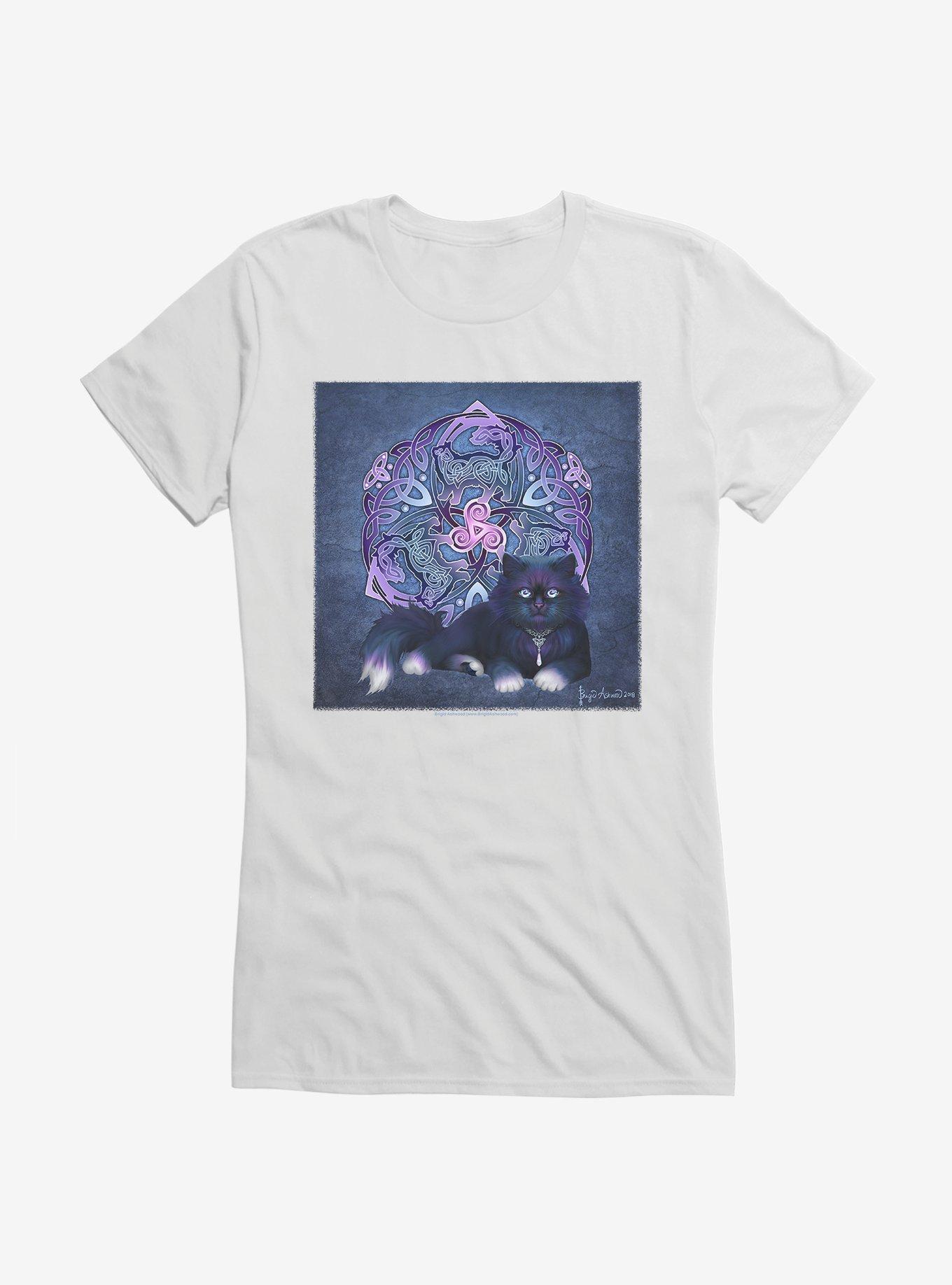 Celtic Black Fluffy Cat Girls T-Shirt by Brigid Ashwood, , hi-res