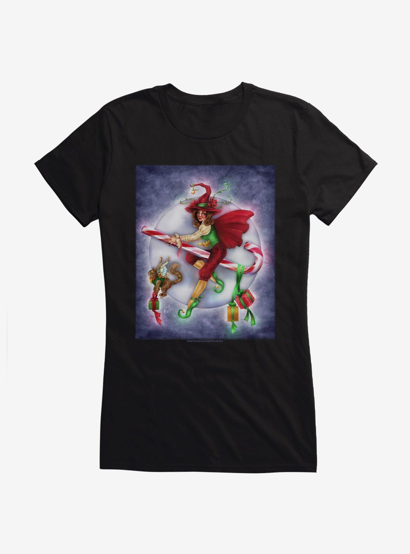 Christmas Witch Girls T-Shirt by Brigid Ashwood, , hi-res