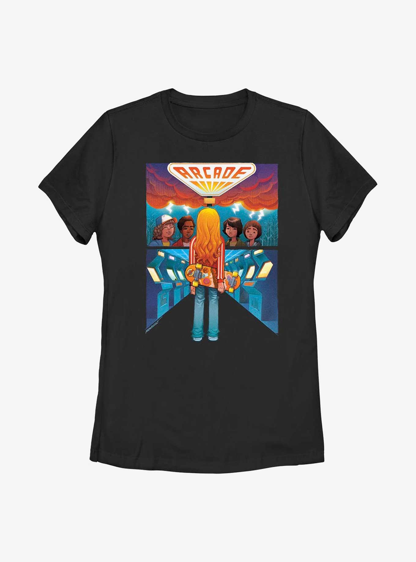Stranger Things Arcade Poster Womens T-Shirt, WHITE, hi-res