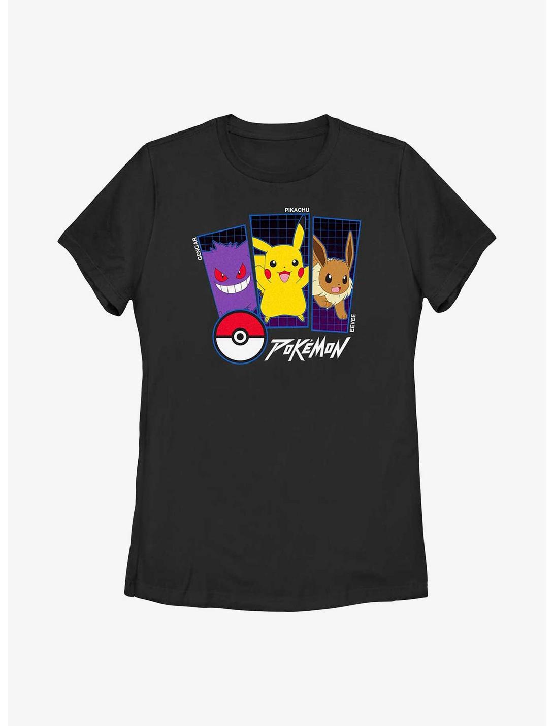 Pokemon Gengar, Pikachu, & Eevee Womens T-Shirt, BLACK, hi-res