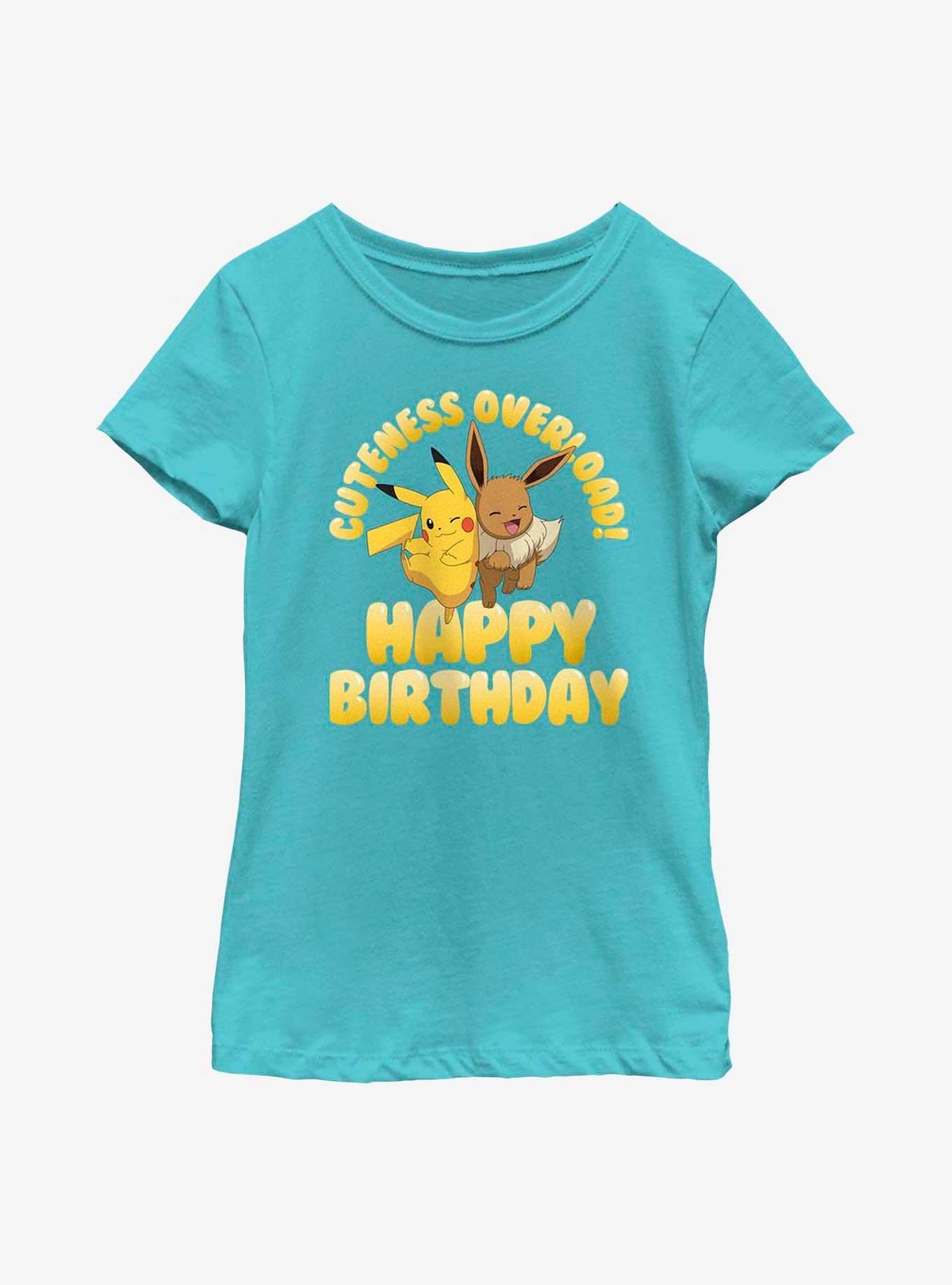 Pokemon Cuteness Overload Happy Birthday Youth Girls TShirt BLUE