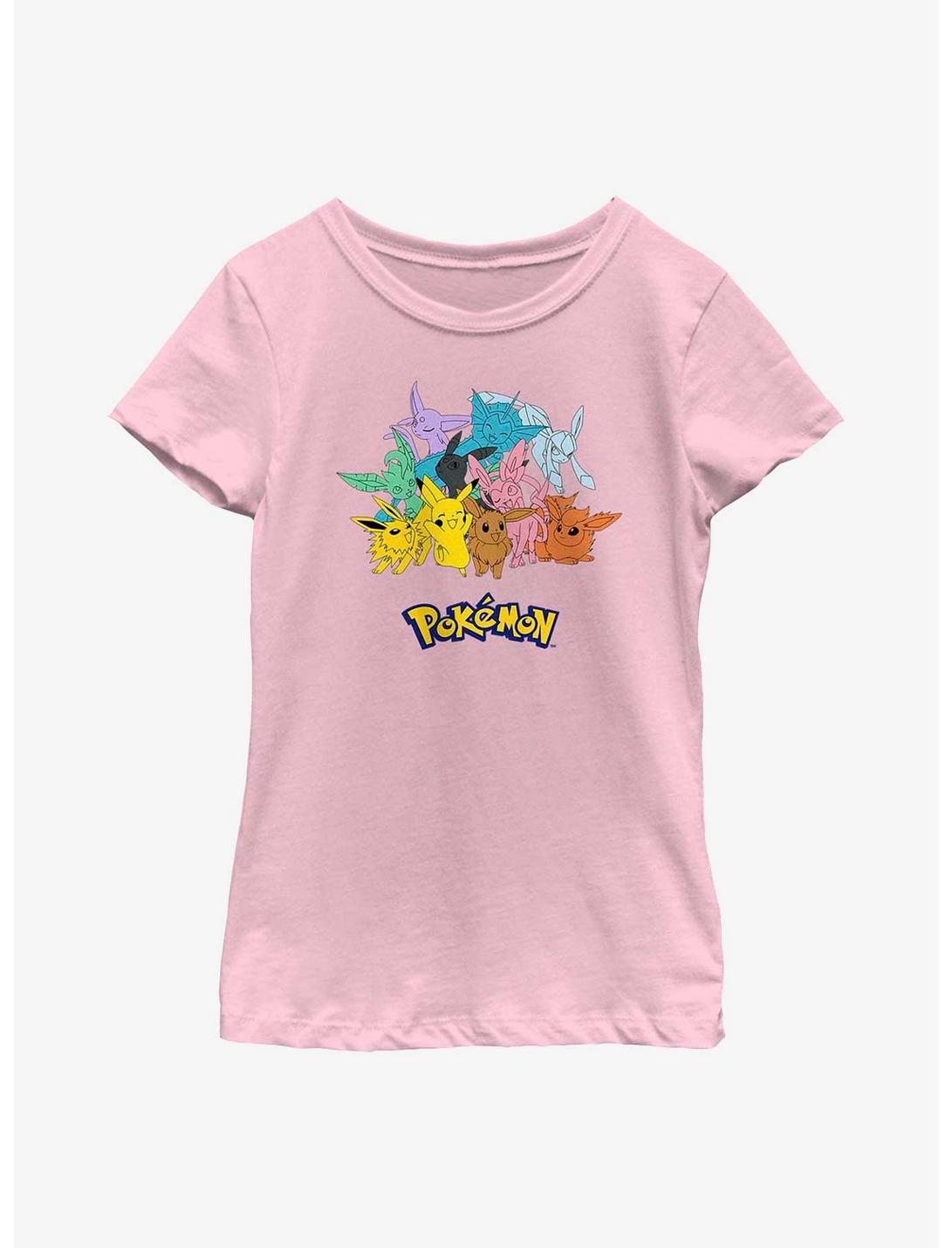 Pokemon Pikachu With Eeveelutions Youth Girls T-Shirt, PINK, hi-res