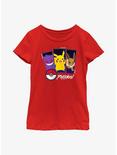 Pokemon Gengar, Pikachu, & Eevee Youth Girls T-Shirt, RED, hi-res
