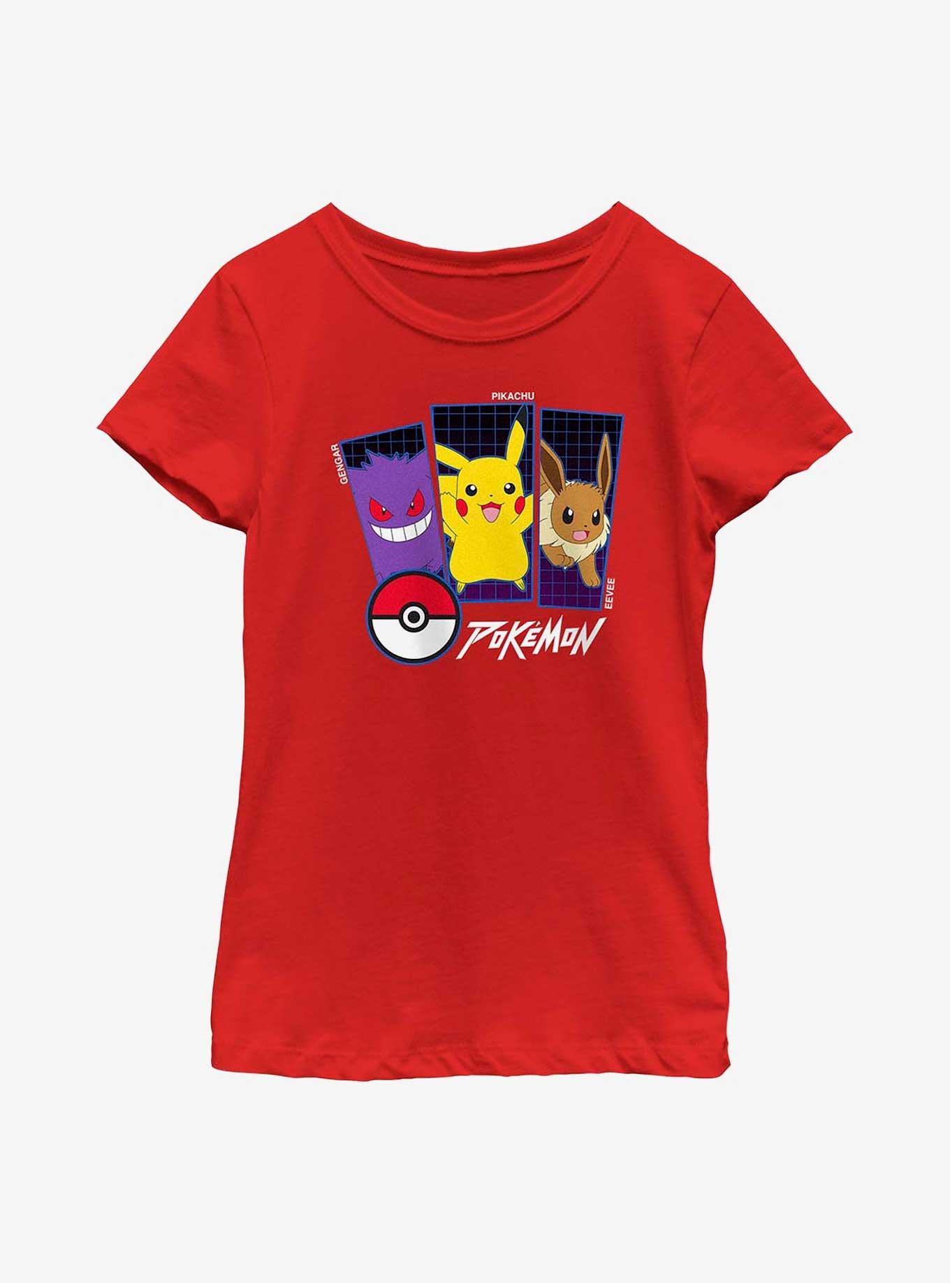 Pokemon Gengar, Pikachu, & Eevee Youth Girls T-Shirt, , hi-res