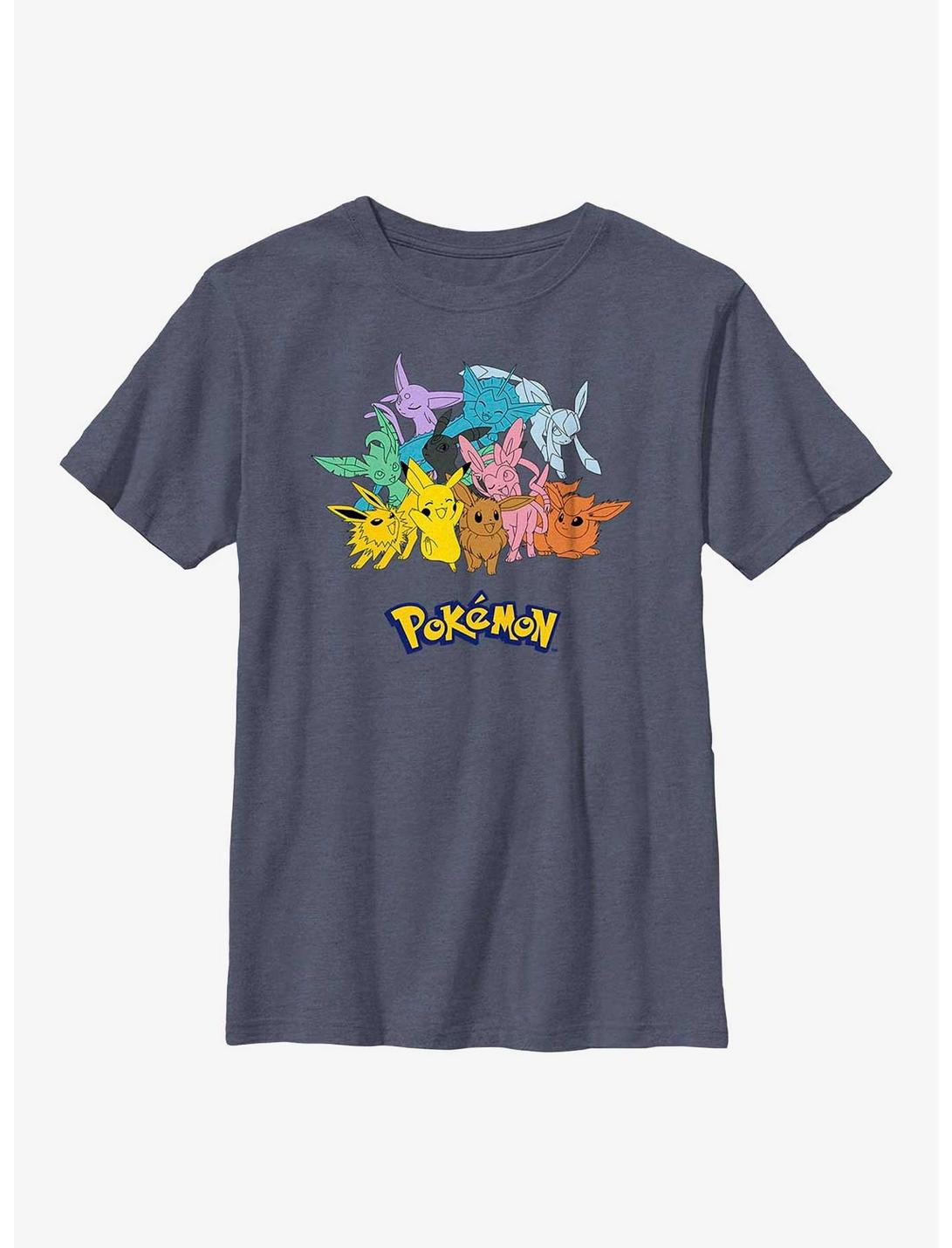 Pokemon Pikachu With Eeveelutions Youth T-Shirt, NAVY HTR, hi-res