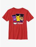 Pokemon Gengar, Pikachu, & Eevee Youth T-Shirt, RED, hi-res