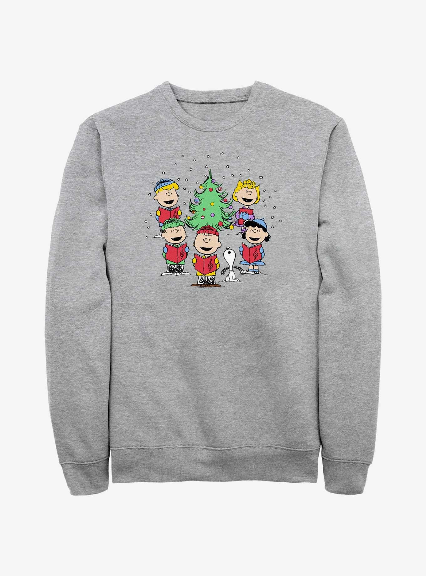 Peanuts Snoopy and Friends Christmas Caroling Sweatshirt GREY