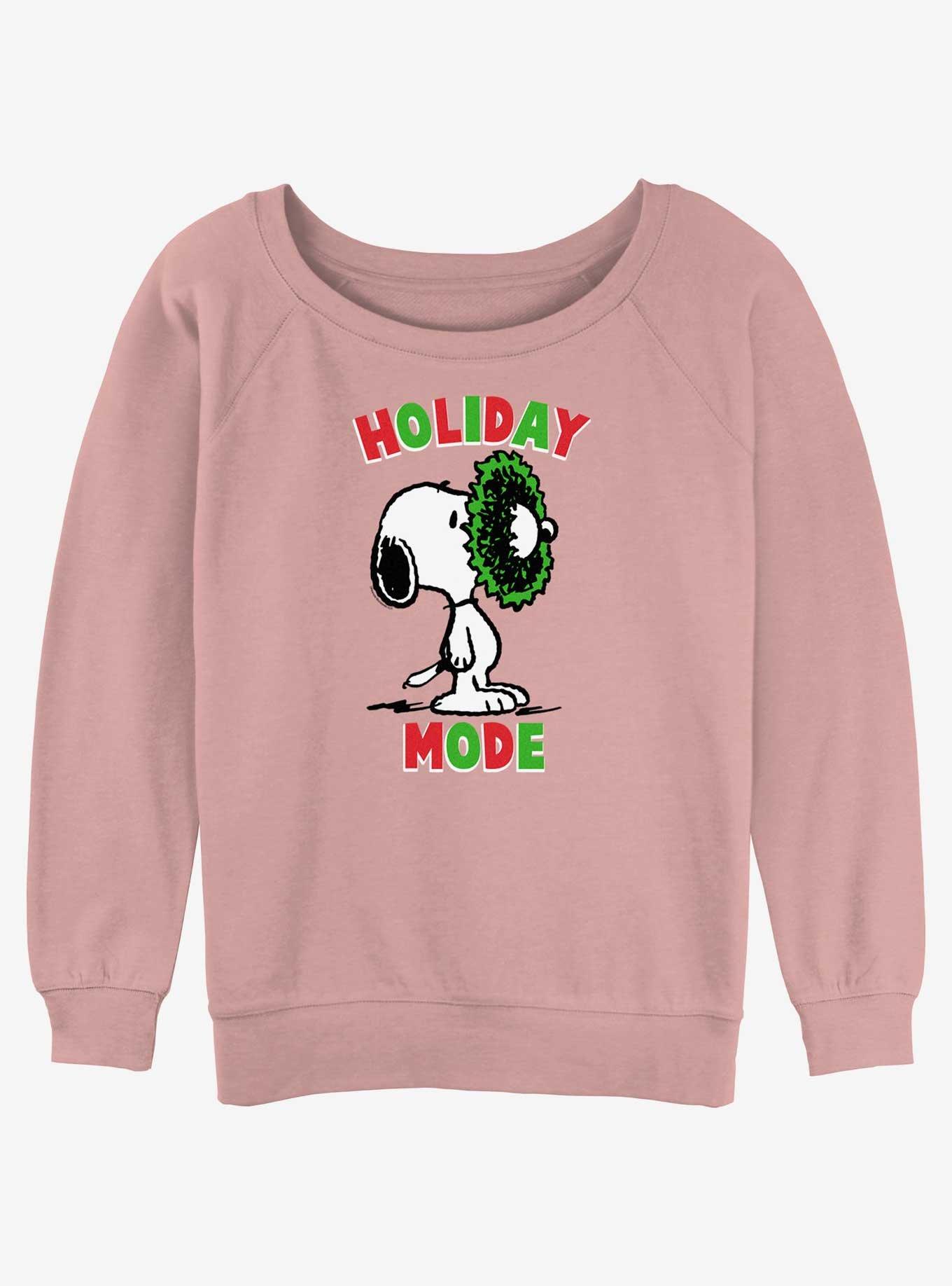 Peanuts Holiday Mode Snoopy Wreath Girls Slouchy Sweatshirt, , hi-res