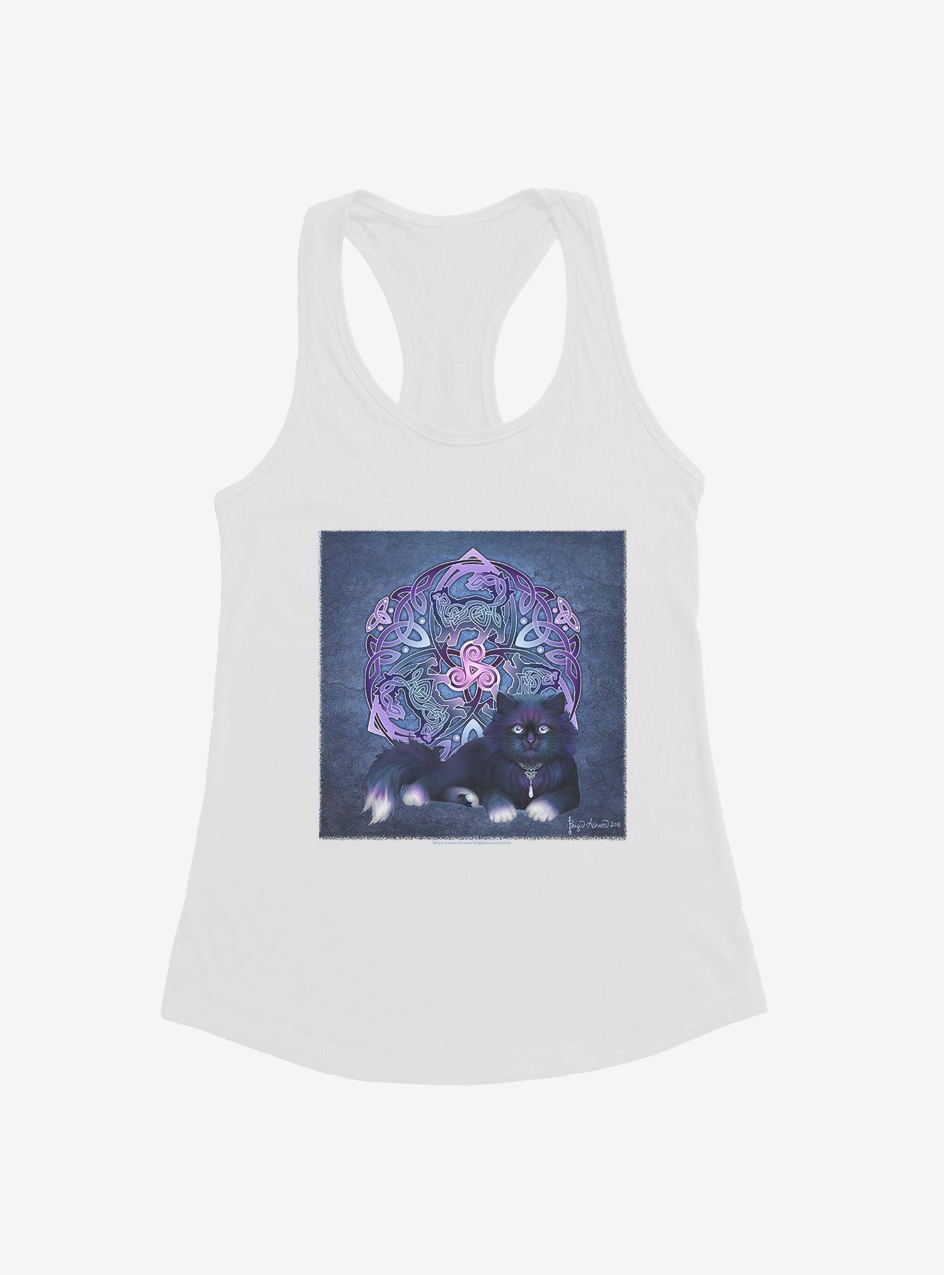 Celtic Black Fluffy Cat Girls Tank by Brigid Ashwood, WHITE, hi-res