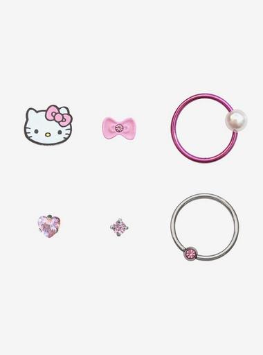 Steel Hello Kitty Nose Hoop Stud 6 Pack Hot Topic