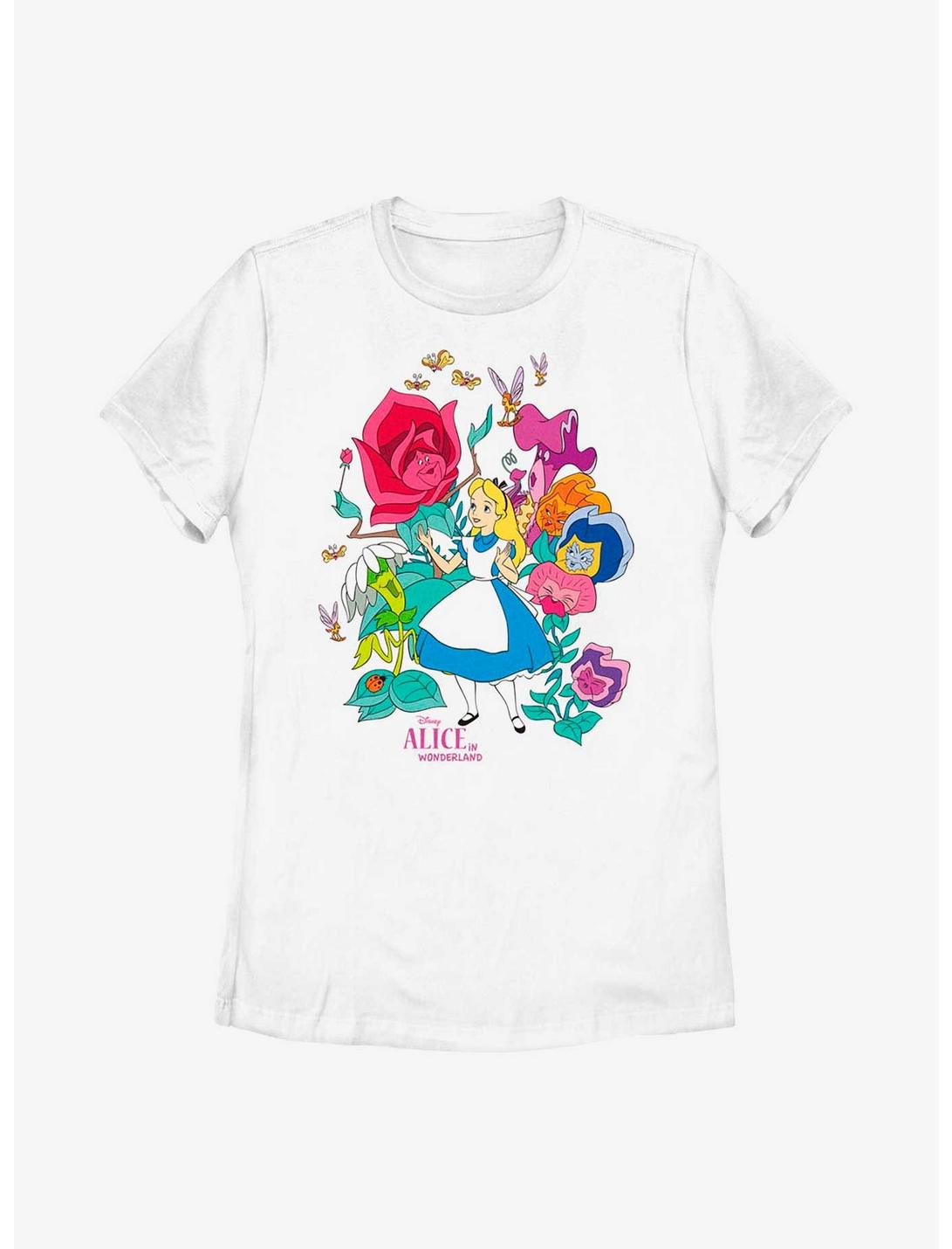 Disney Alice In Wonderland Floral Forest Womens T-Shirt, WHITE, hi-res