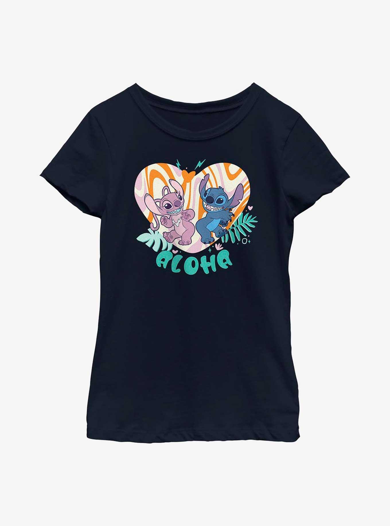 Disney Lilo & Stitch Angel and Stitch Groovy Heart Youth Girls T-Shirt, , hi-res