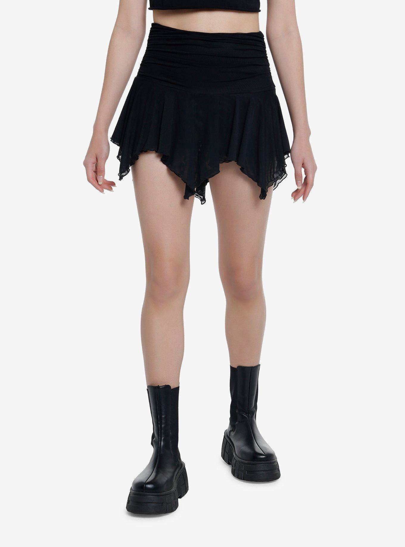 Black Chiffon Hanky Hem Skirt, , hi-res