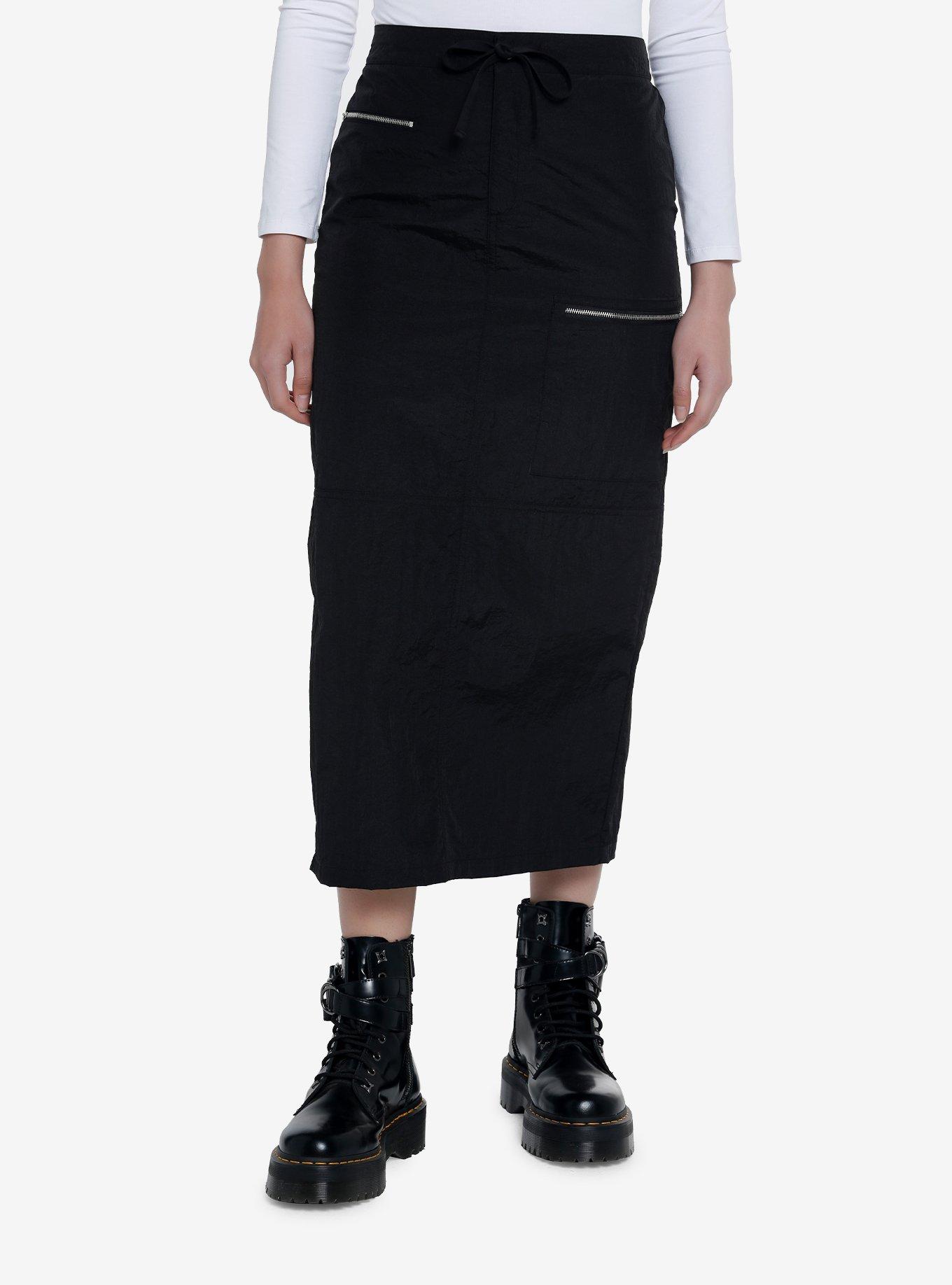 Black Cargo Maxi Skirt, , hi-res